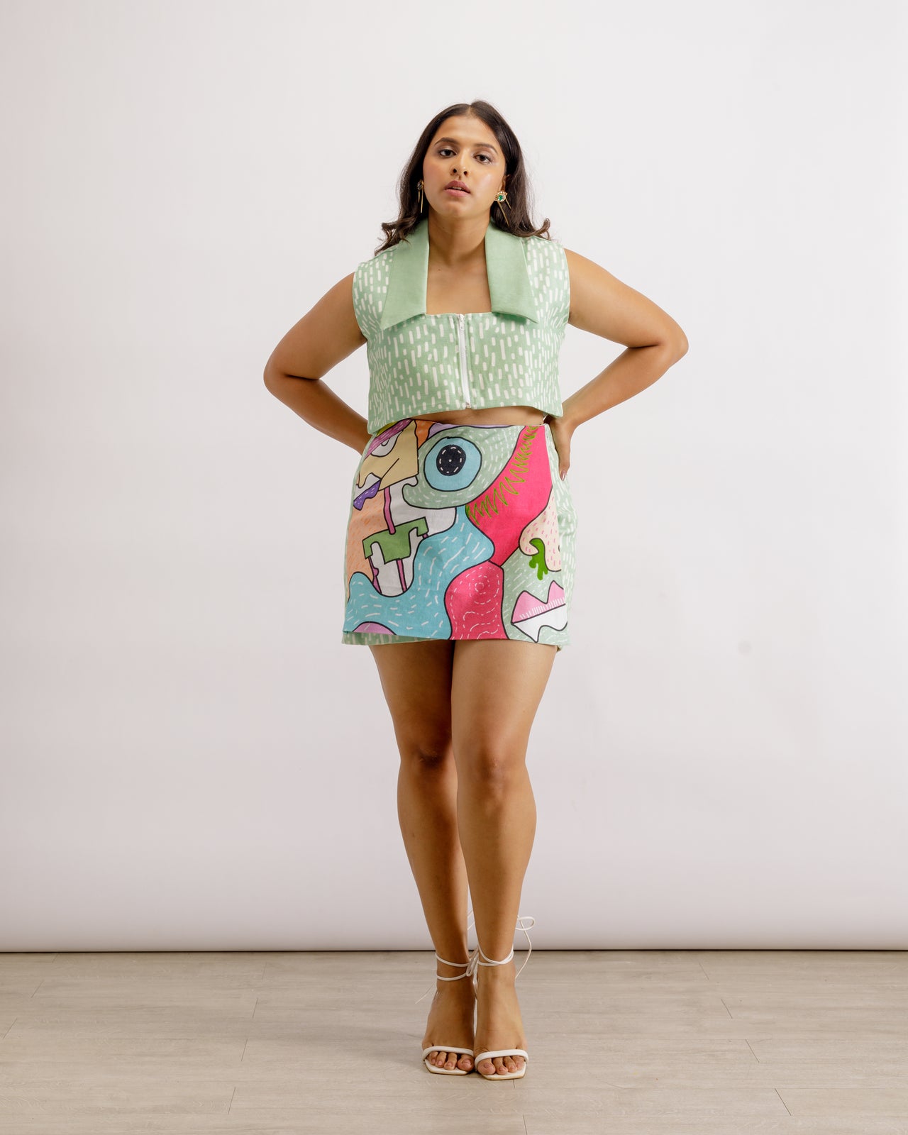 Printed Zip-Up Bustier | Digitally Printed Spicy Mint Top | PAIVE