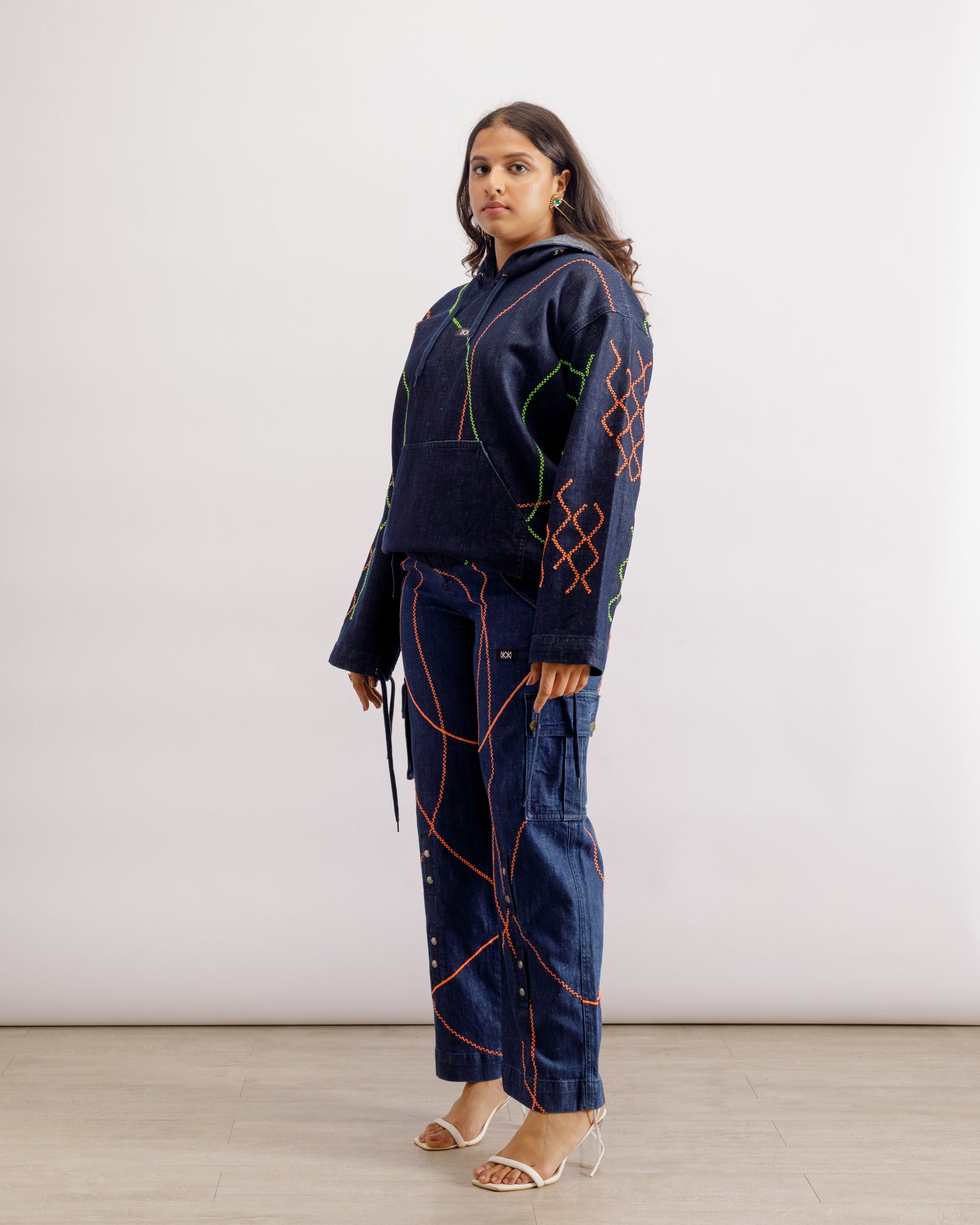 Denim Embroidered Hoodie