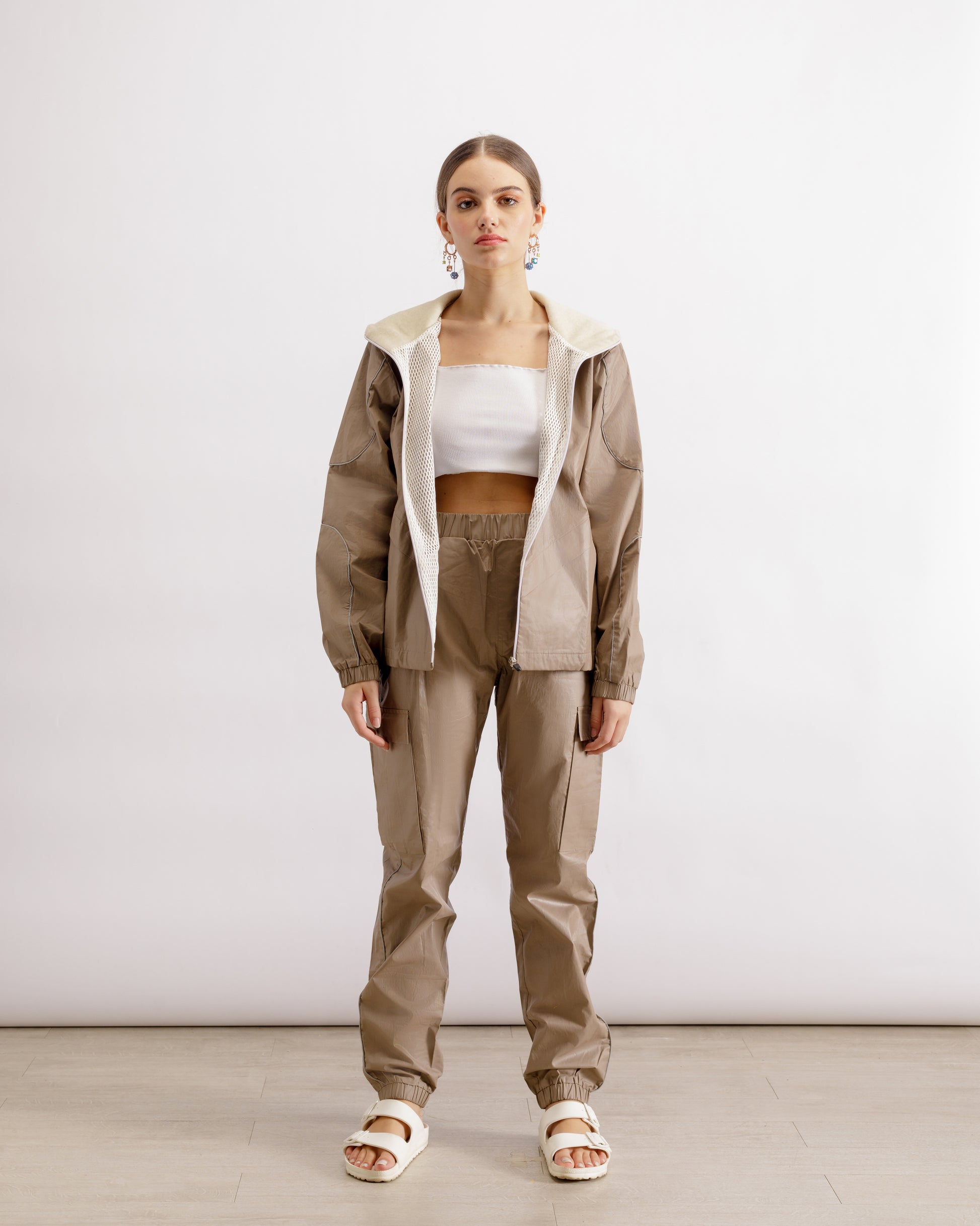 Beige  Nylon Cargo Pants 