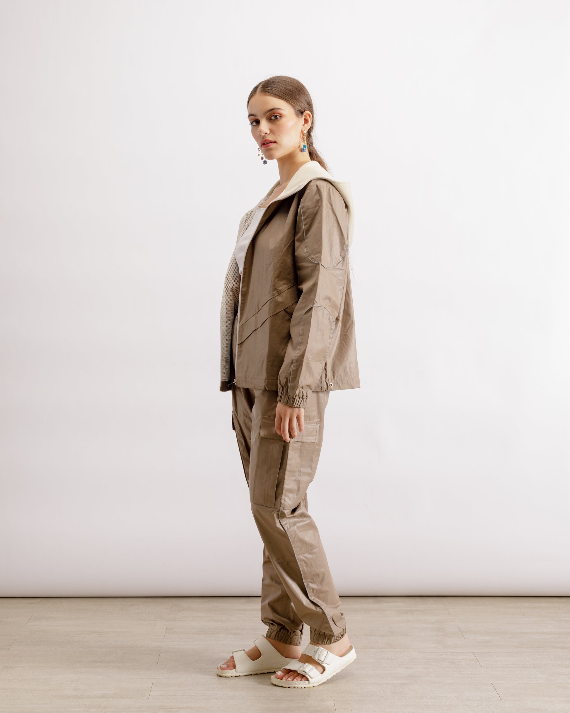 Beige Nylon Cargo Pants 