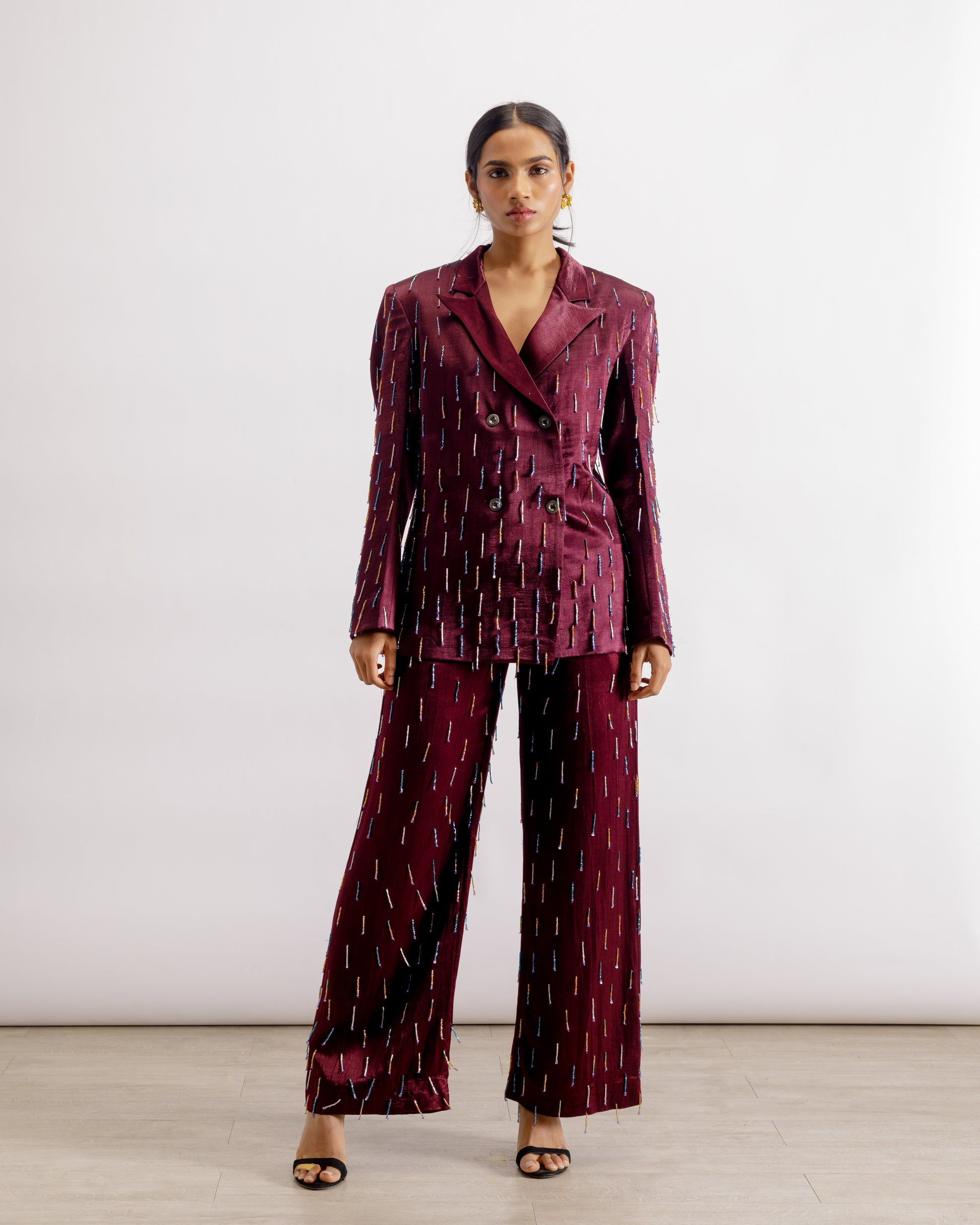 Double-Breasted Blazer And Trousers Set | Sangria Tassel Co-ord| PAIVE