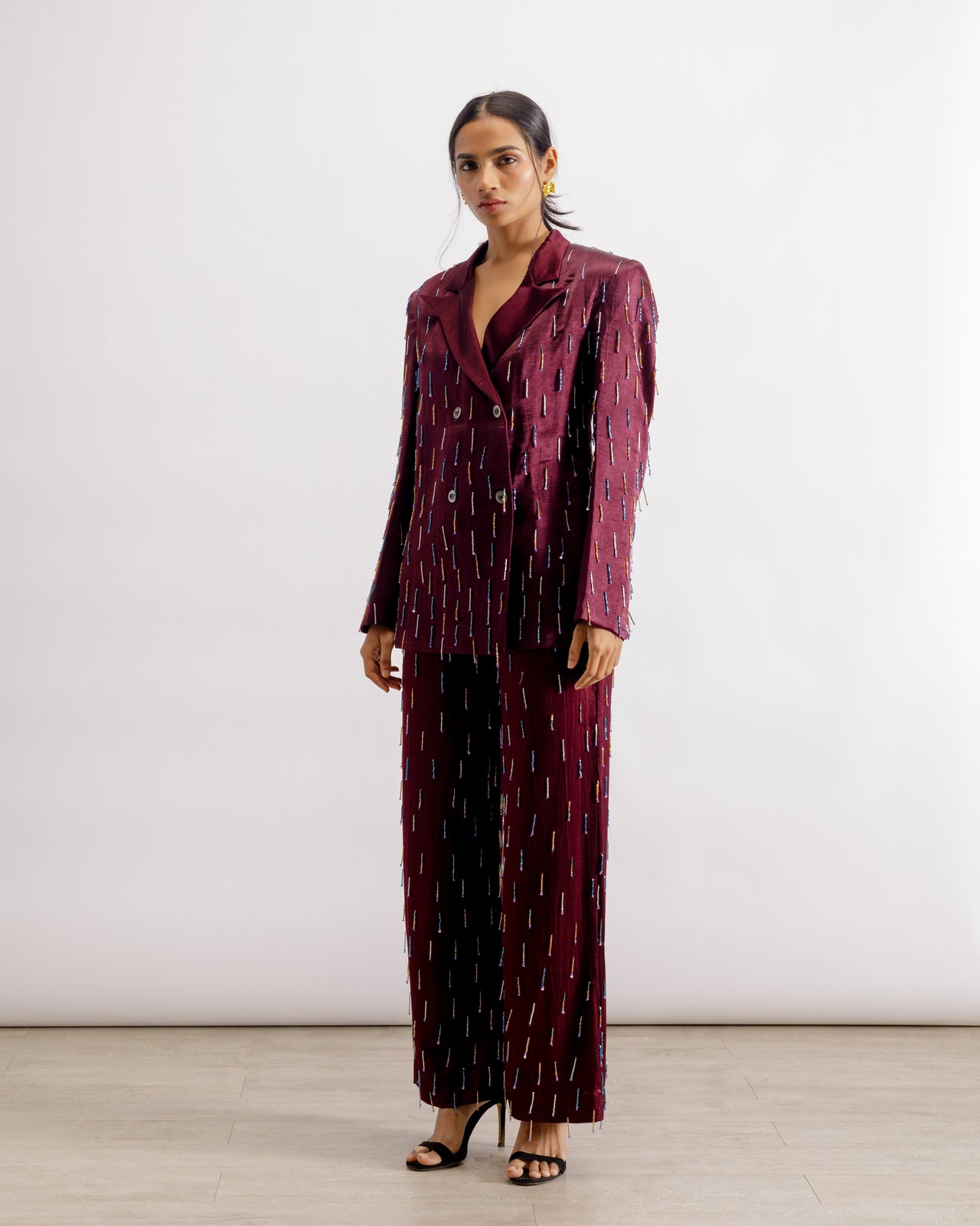 Double-Breasted Blazer And Trousers Set | Sangria Tassel Co-ord| PAIVE