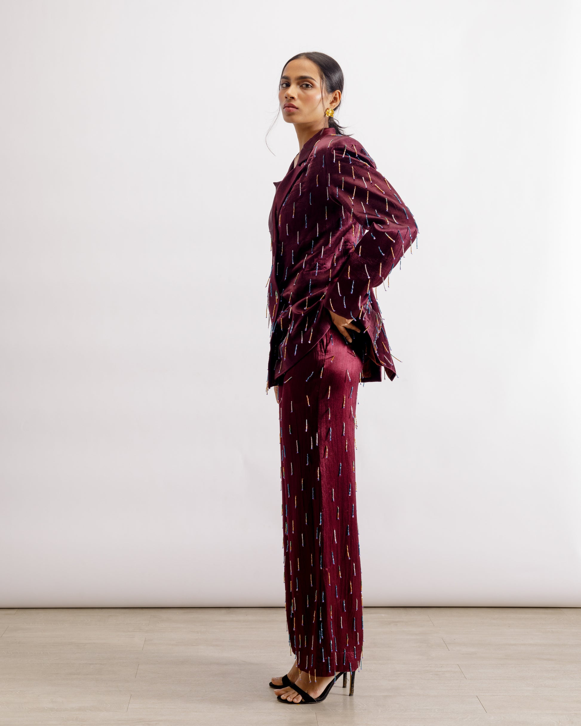 Double-Breasted Blazer And Trousers Set | Sangria Tassel Co-ord| PAIVE