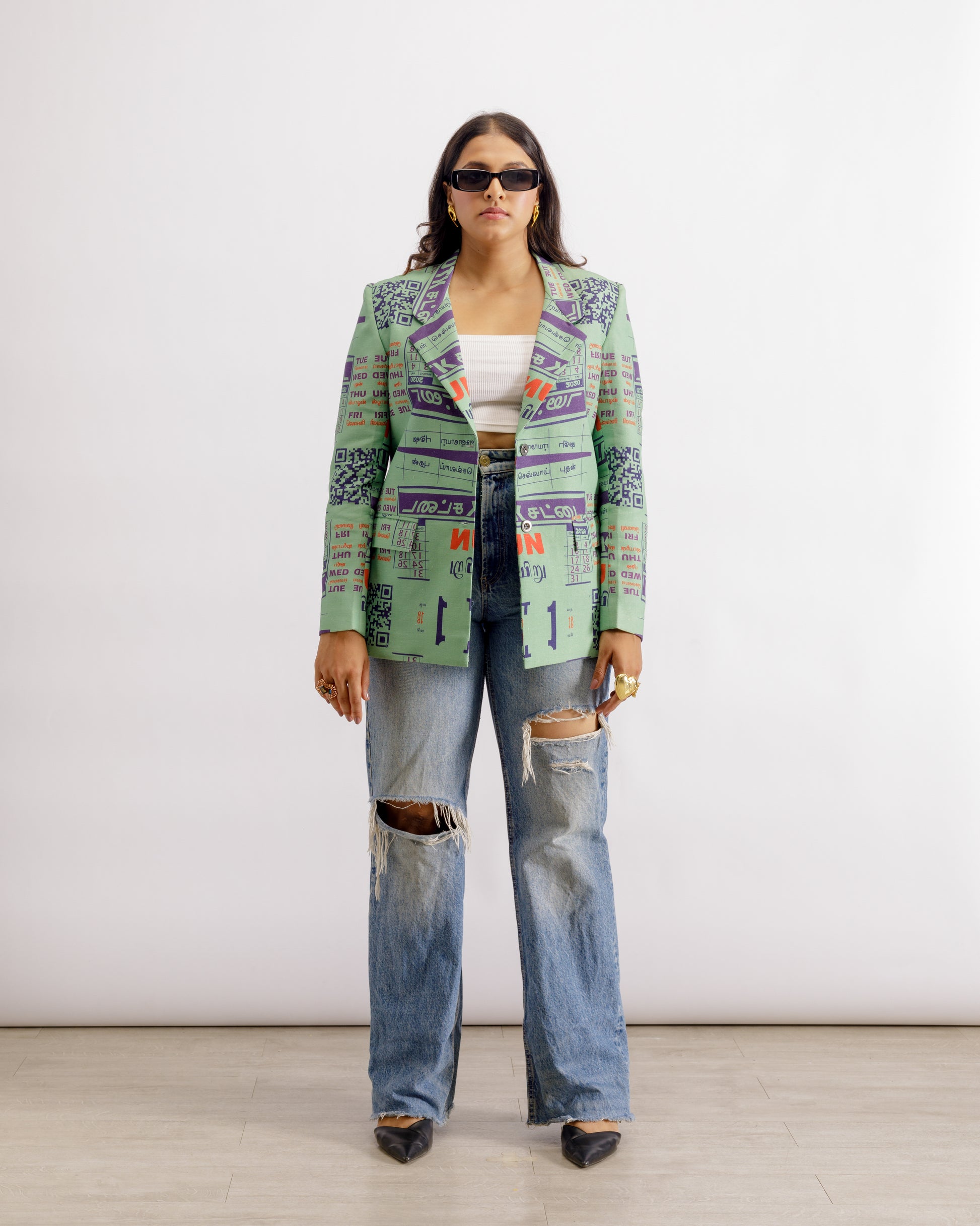green printed blazer | digital print