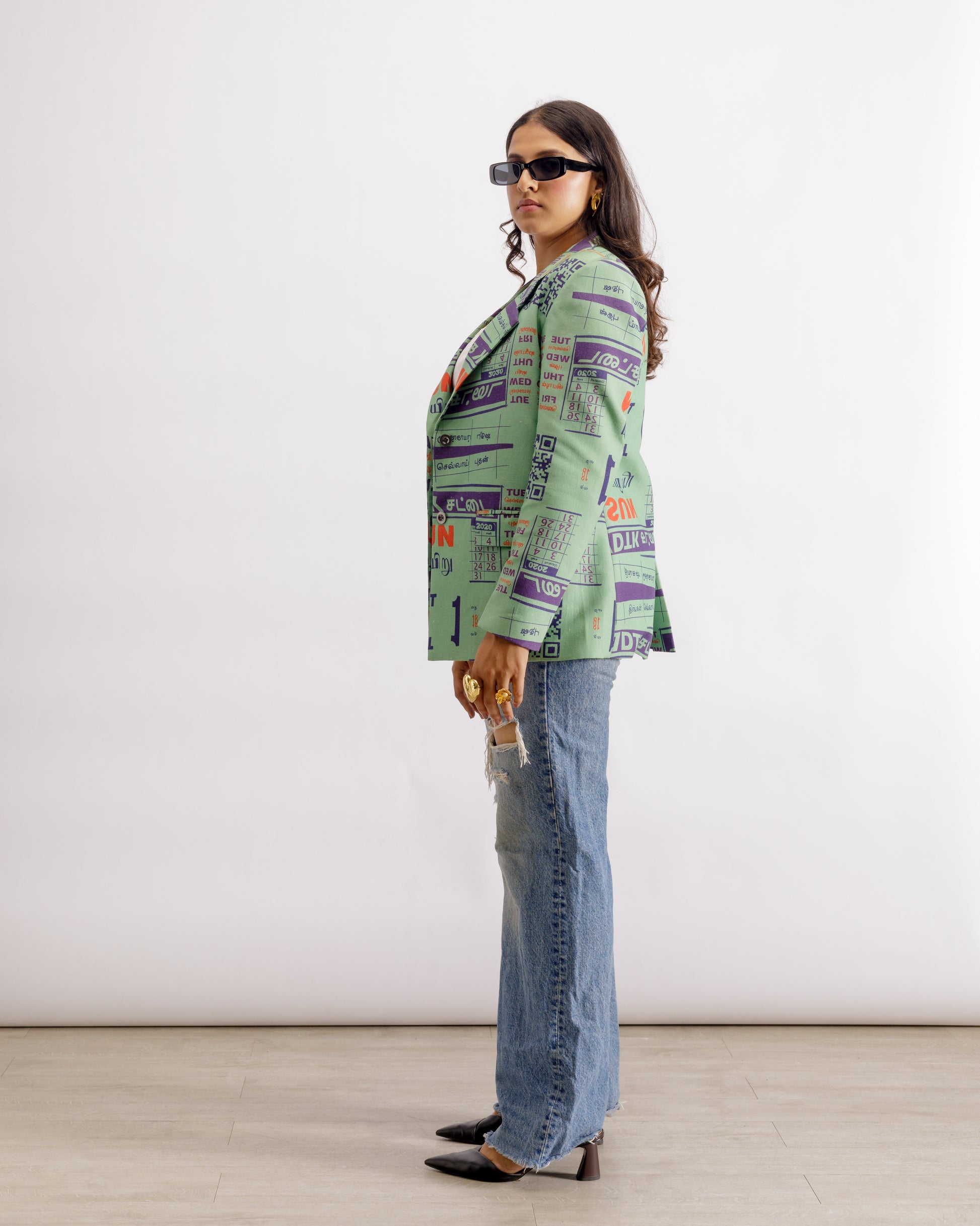 green printed blazer | digital print