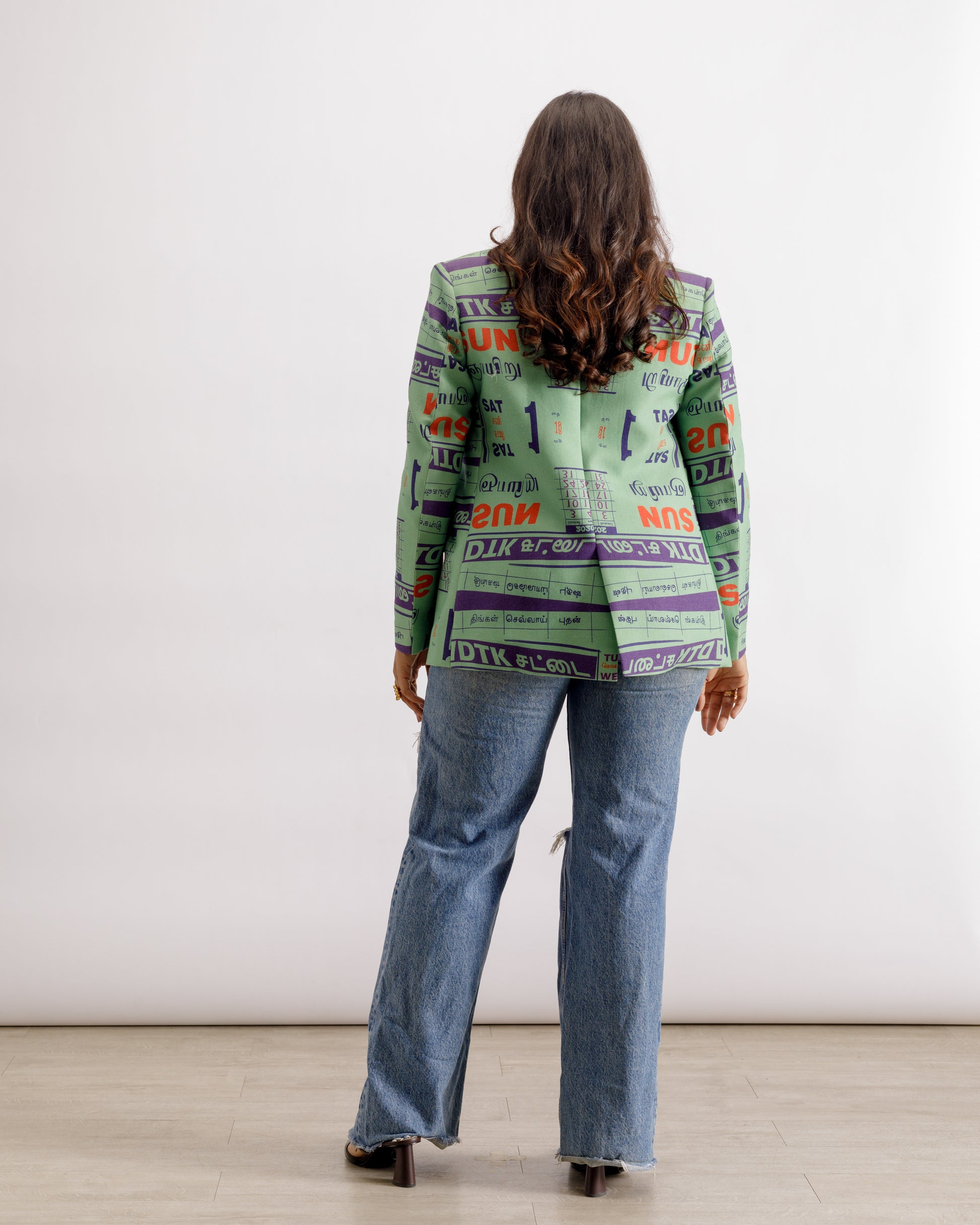 green printed blazer | digital print