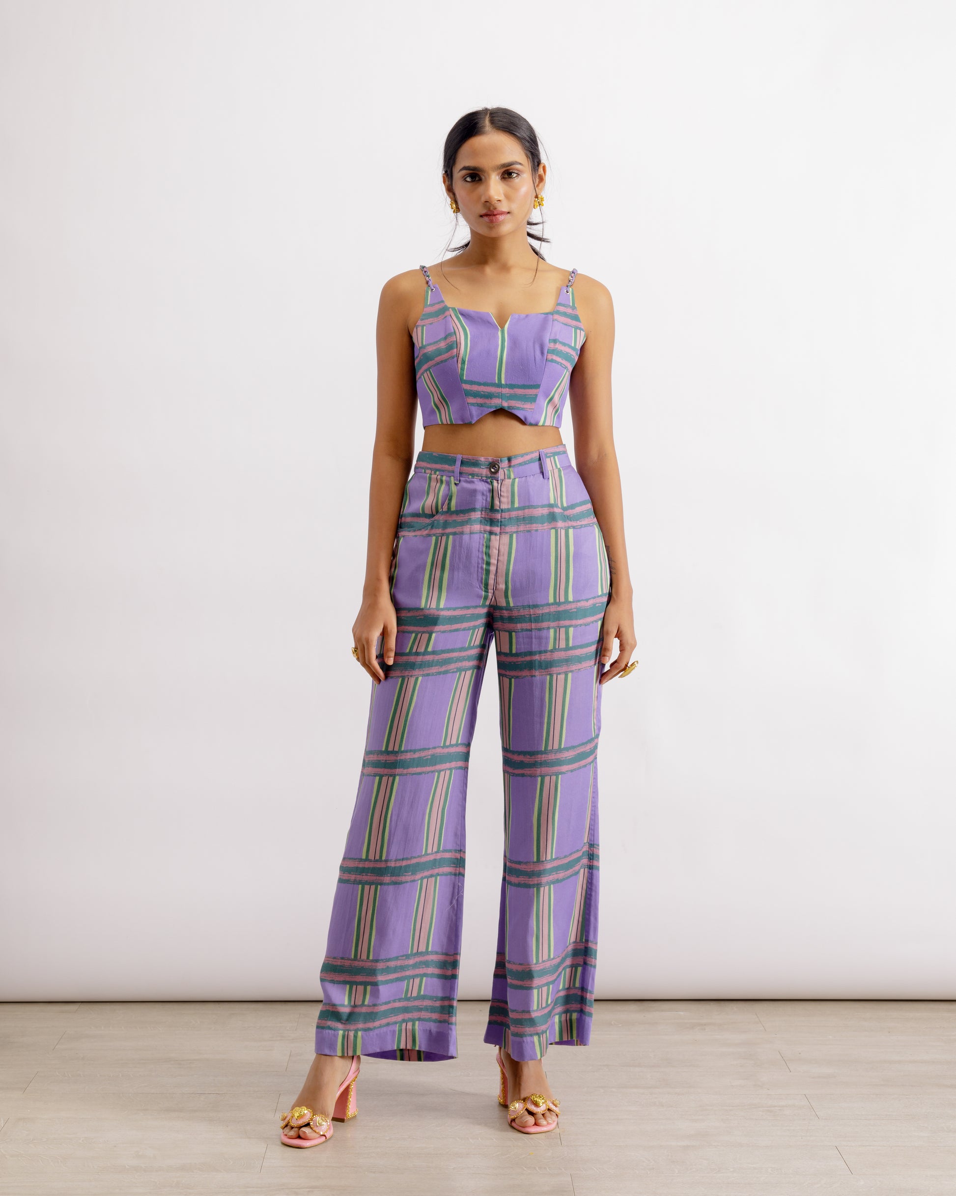 Purple Printed Corset and Pants
