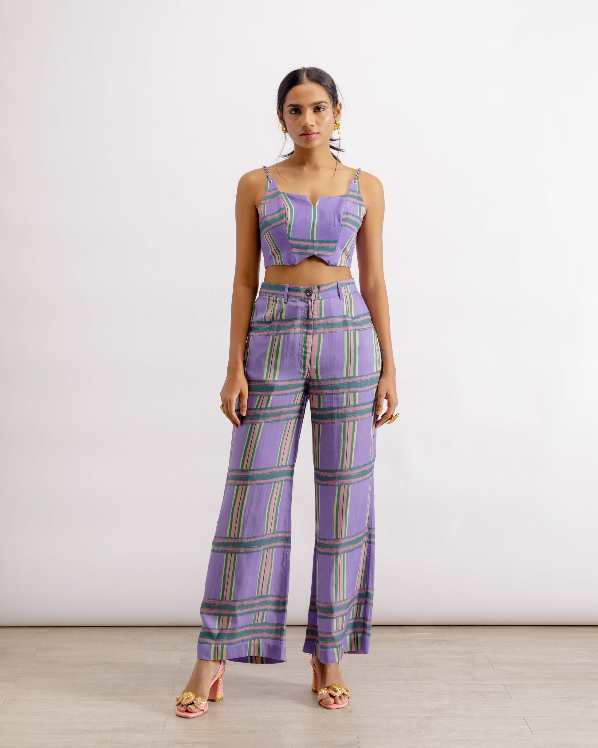 Purple Printed Corset and Pants