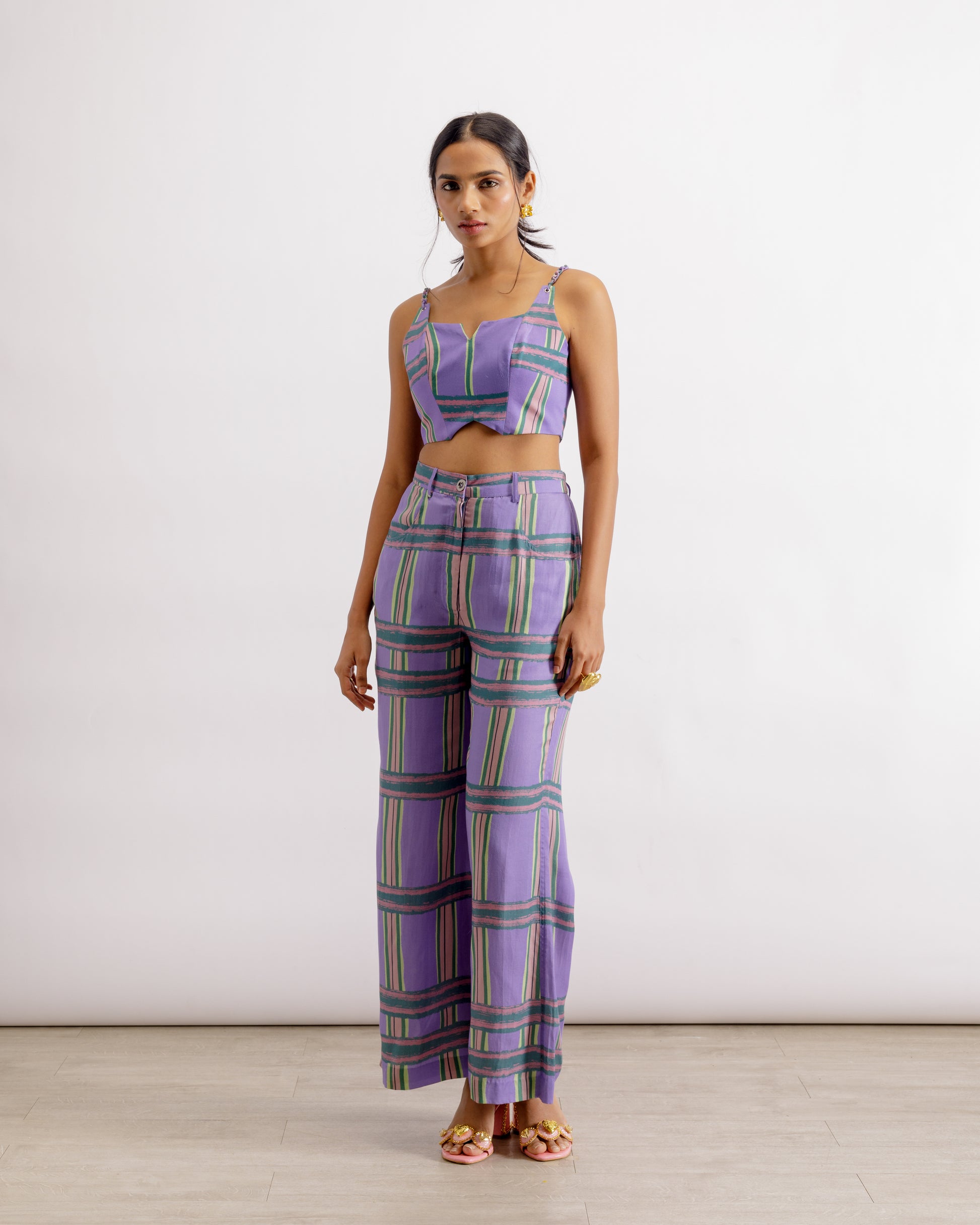 Purple Printed Corset and Pants