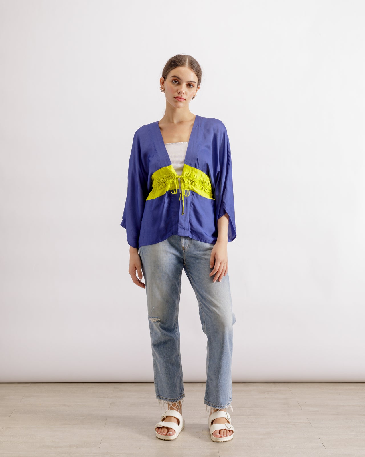 Cape With Ruched Waist | Short Cape - Blue & Neon | PAIVE