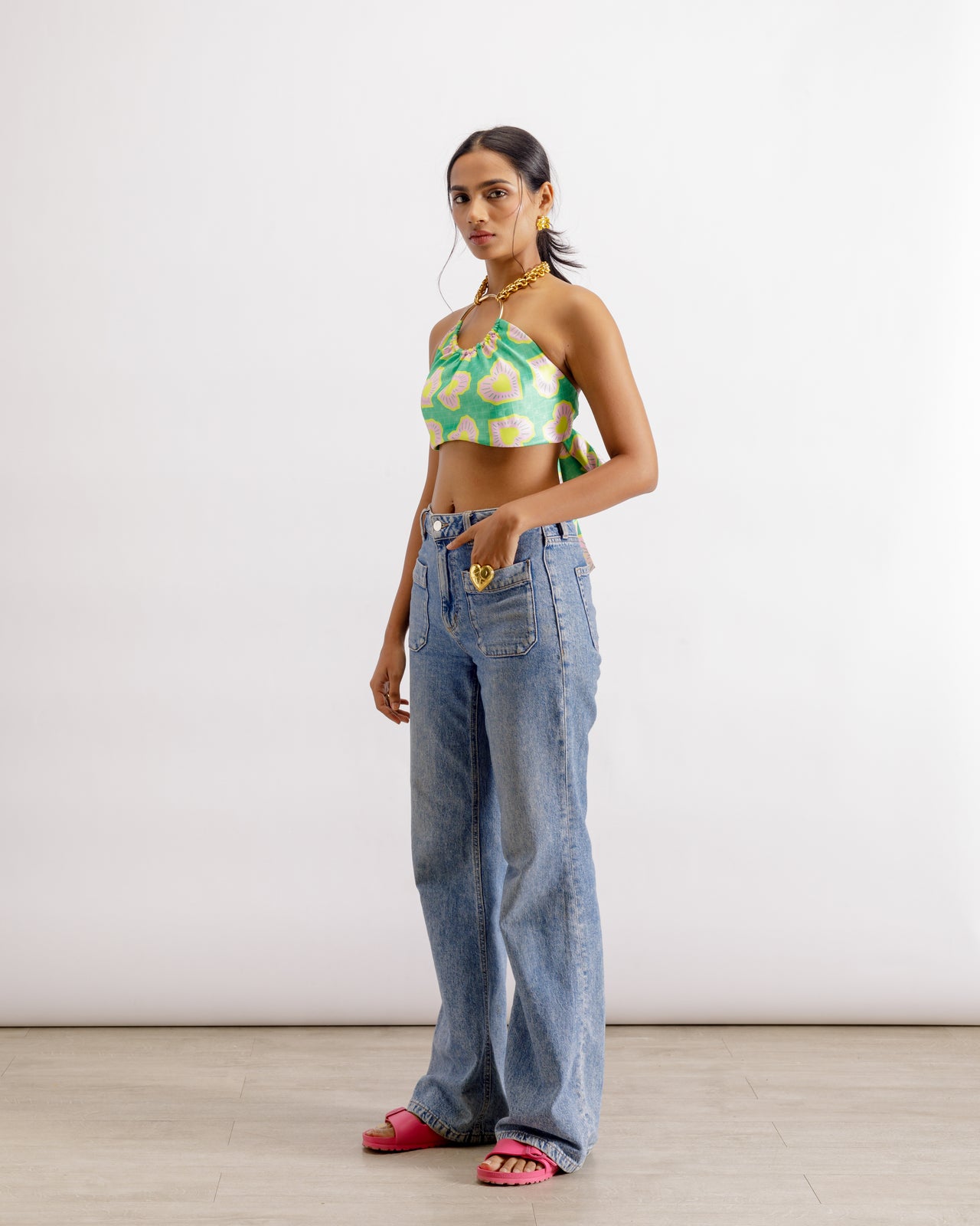 Crop Top With Tie Back | Green Ring Bralette | PAIVE