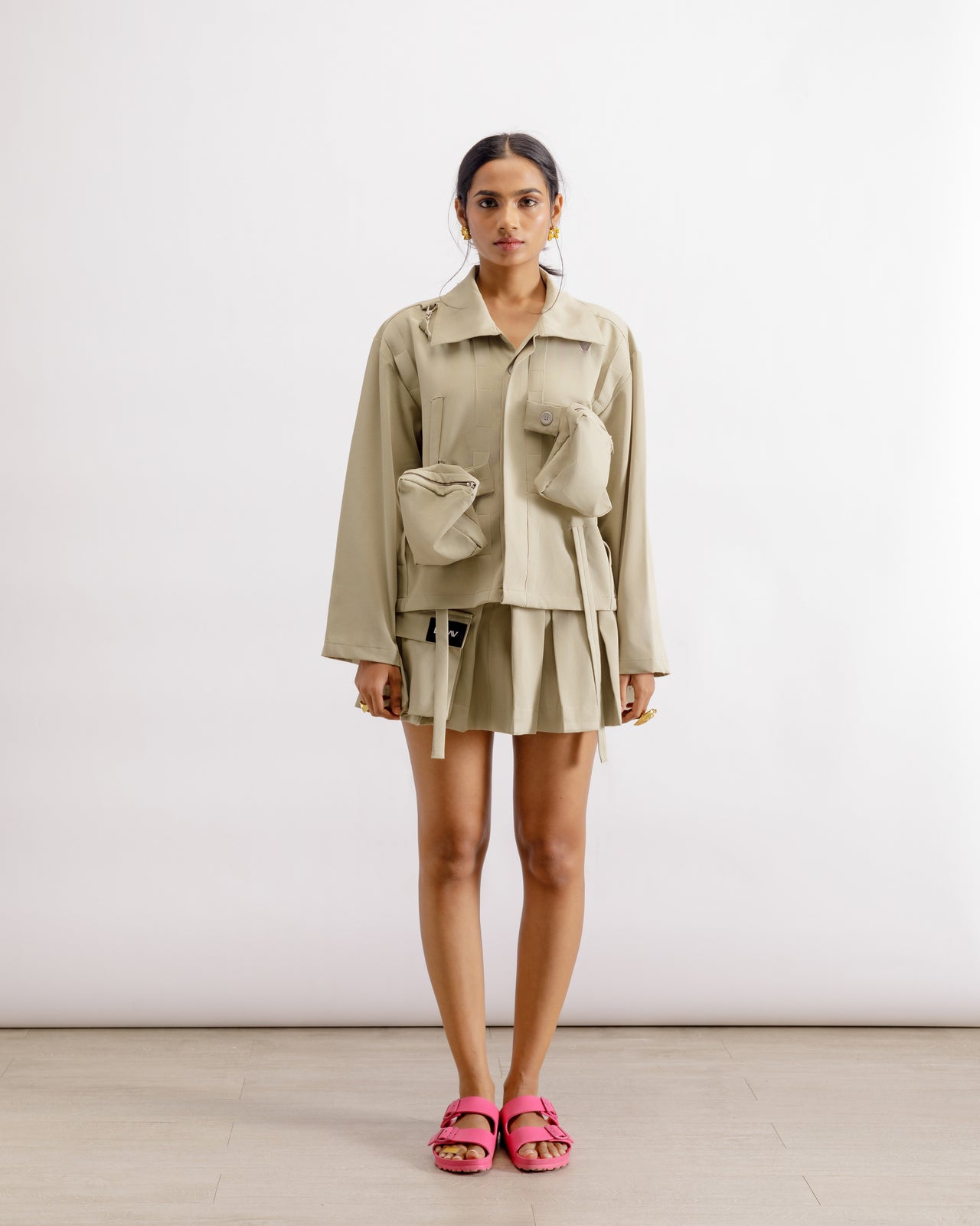 Hand-Pleated Sage Cargo Skirt | Sage Pocket Cargo Skirt | PAIVE