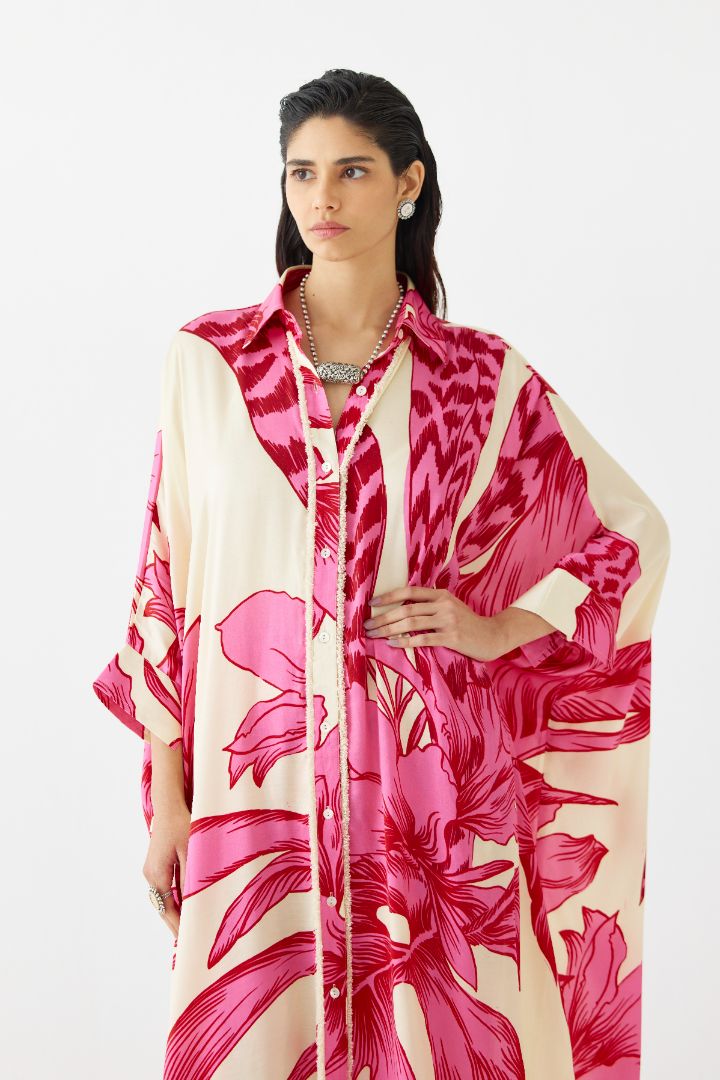 Pink Riad Kimono and Pants Set - close up