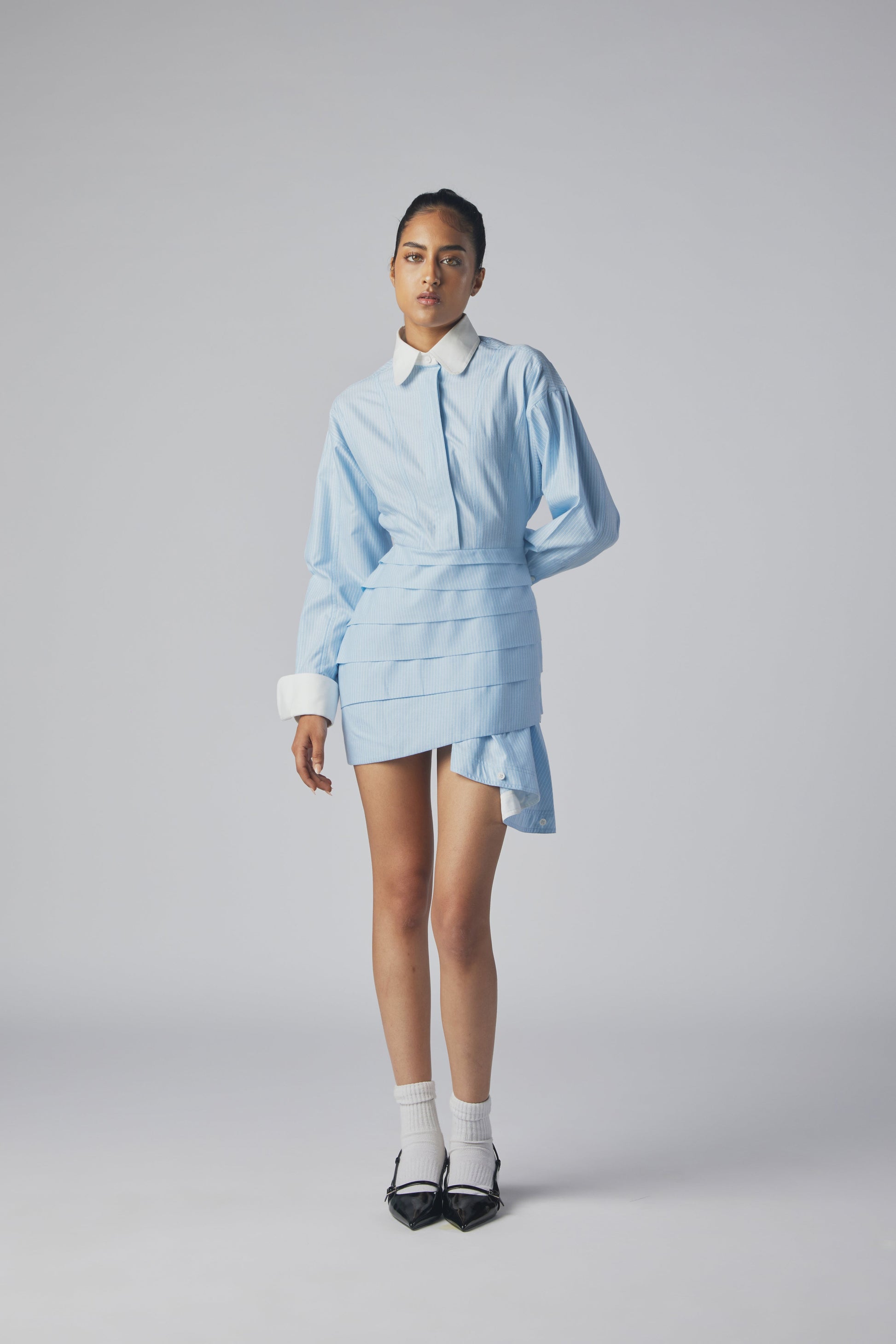 Office Shirt Dress - Pinstripe Blue