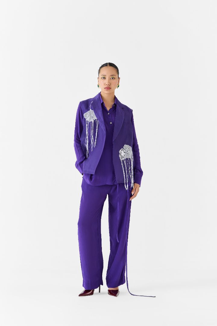Purple Violet Organza Blazer Set
