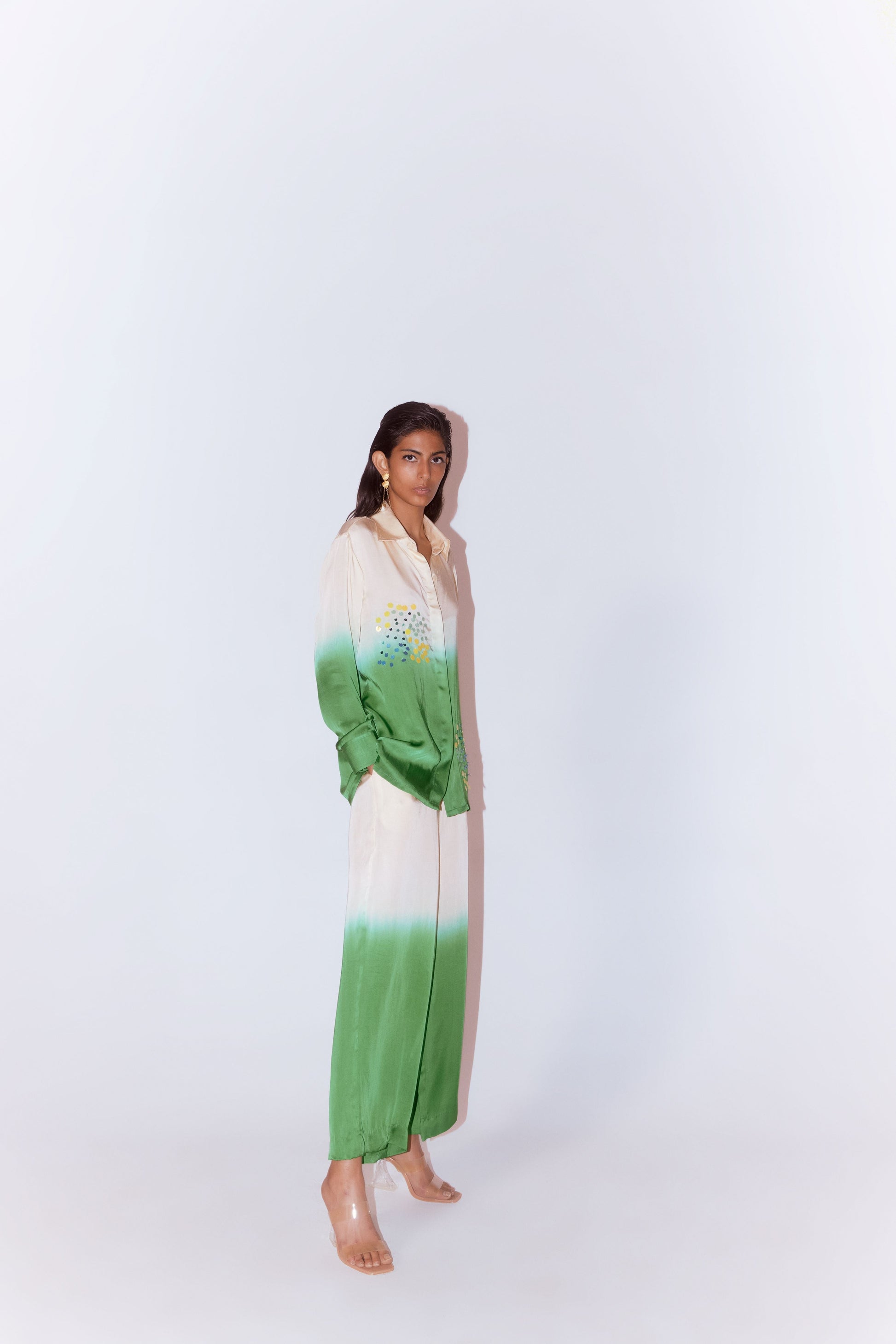 Green Berry Leheriya Shirt | Silk