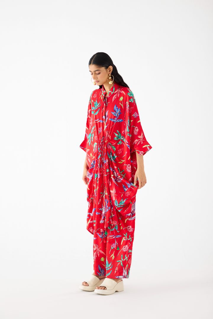 Red Botanica Drawstring Kimono Set