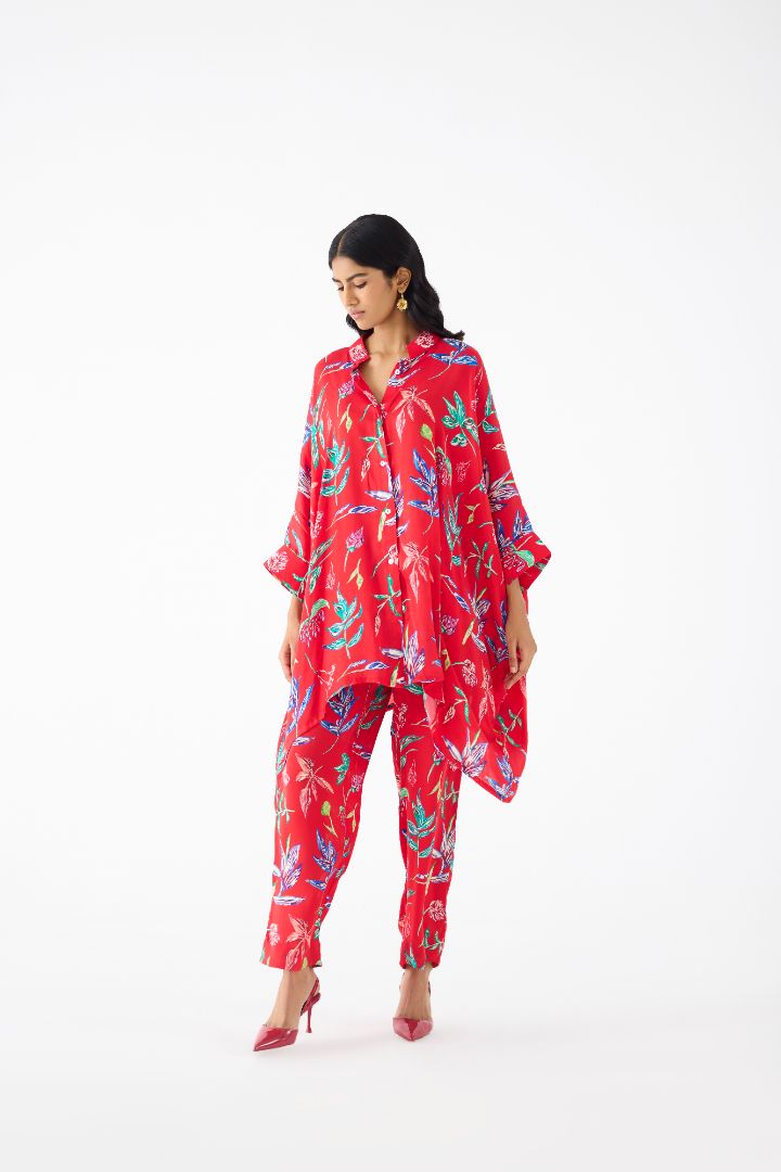 Red Botanica Short Kimono Set