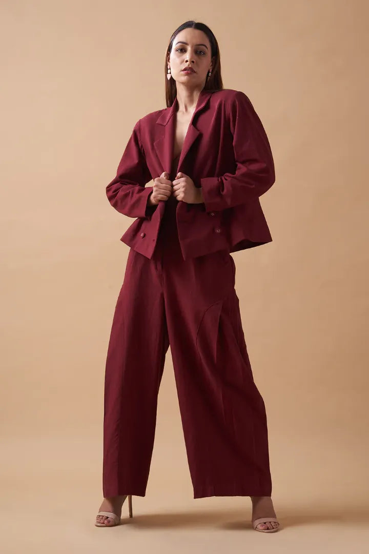 Red Khadi Blazer Set 2