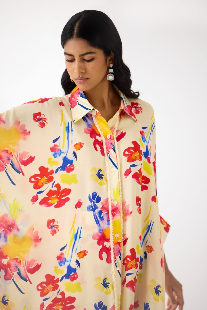 Riad Button Down Kimono and Pants Set close up