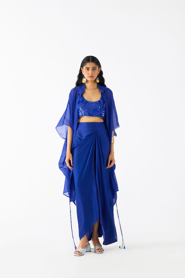 Royal Blue Blouse + Skirt + cape