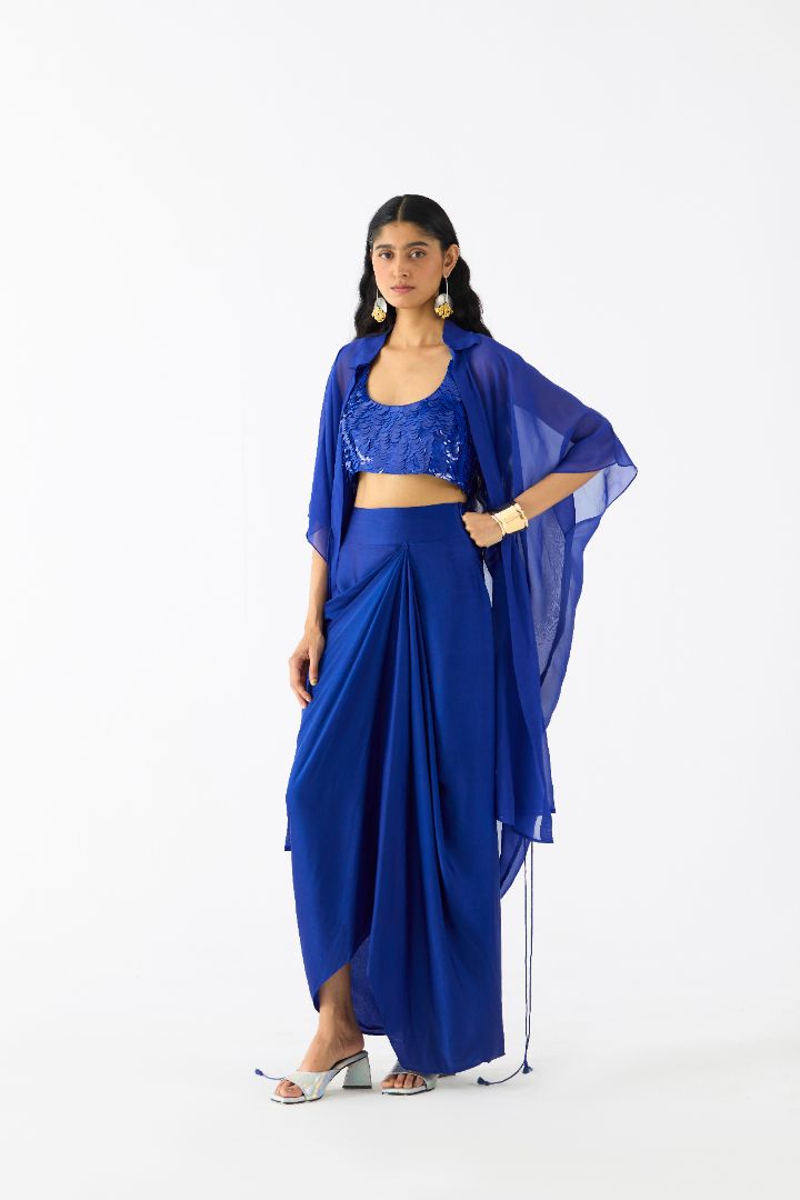 Royal Blue Blouse + Skirt cape