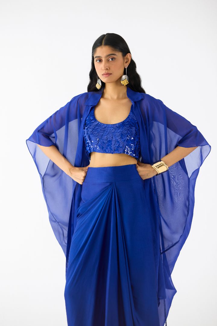Royal Blue Skirt Set + cape