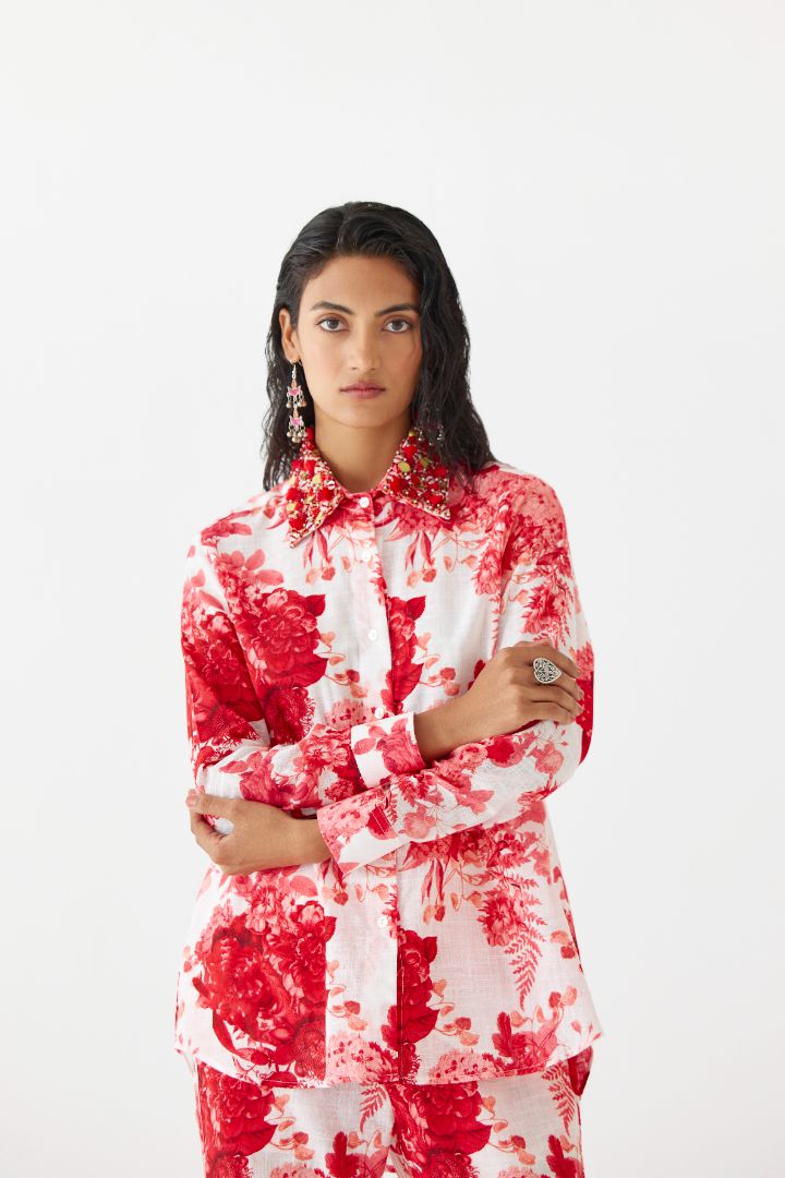Ruby Chintz Shirt and Pants Set close up