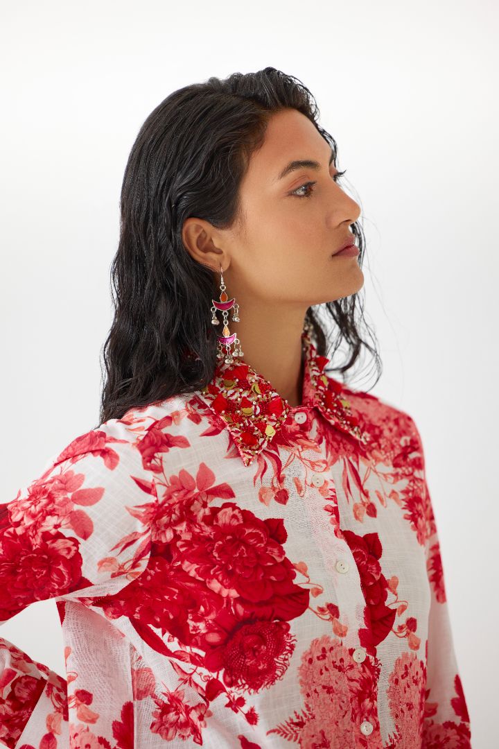 Ruby Chintz Shirt and Pants Set top close up