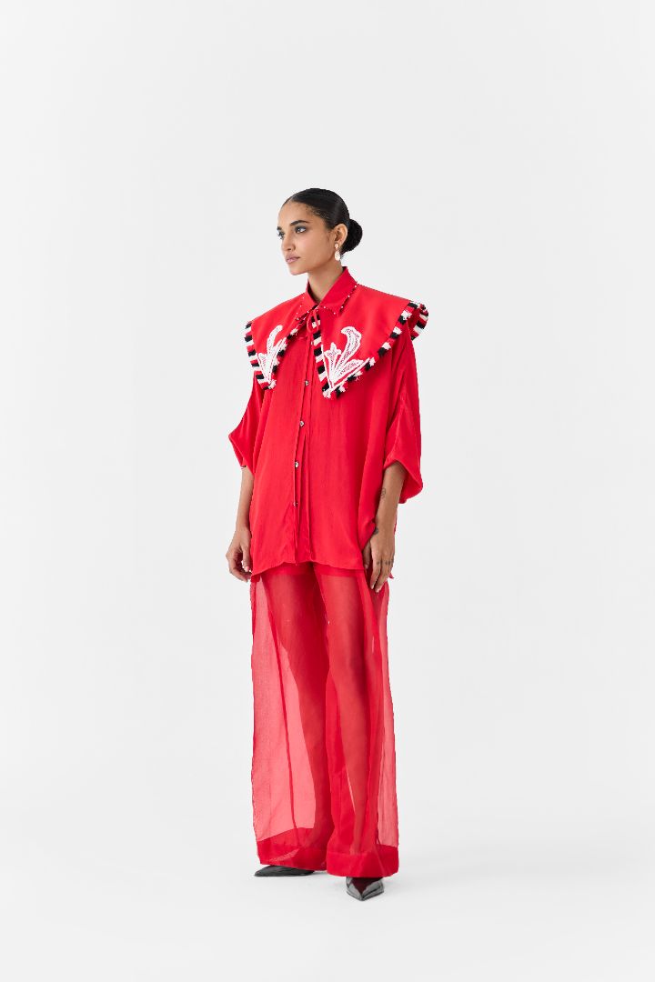 Ruby Crepe Batwing Shirt with Collar