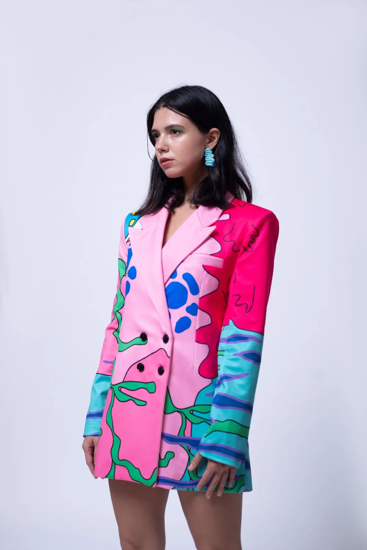 multicoloured printed blazer dress