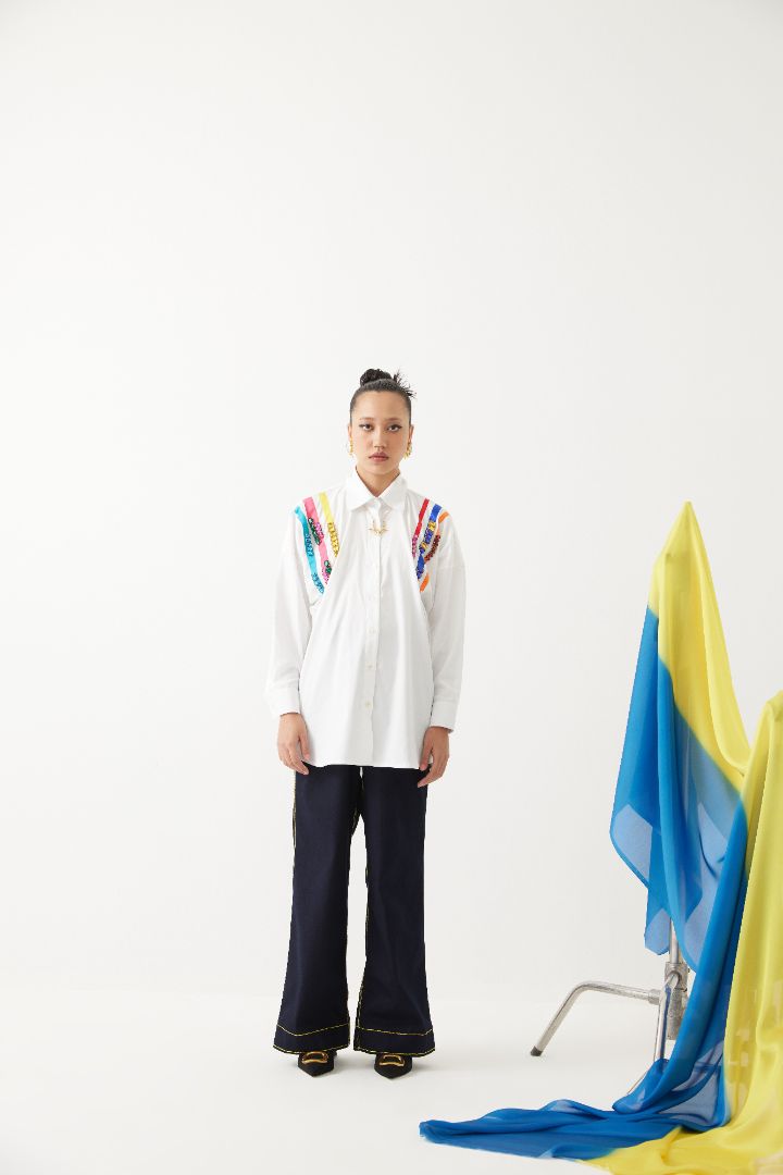 White Poplin Embroidered Box Shirt