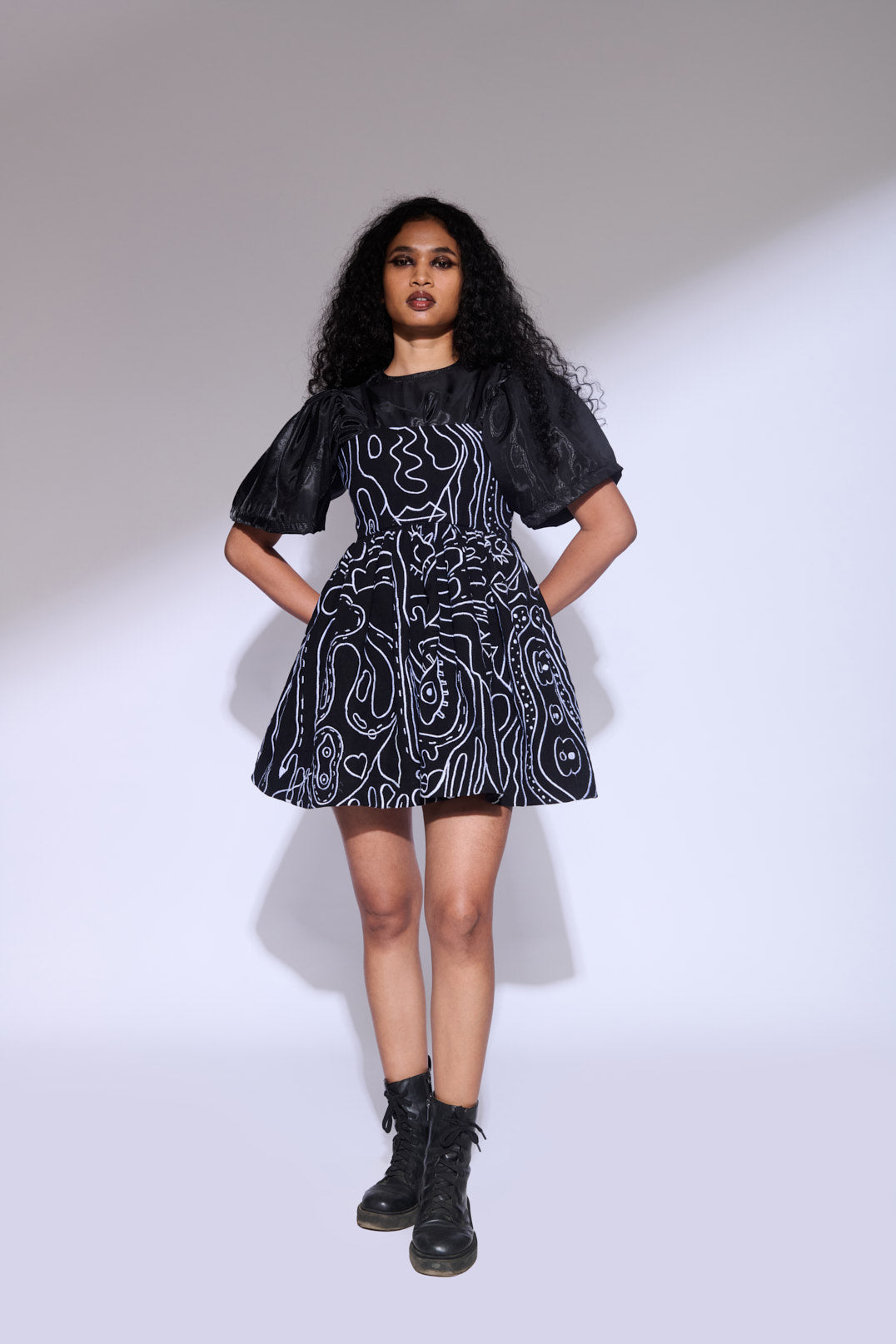 black embroidered denim dress FS