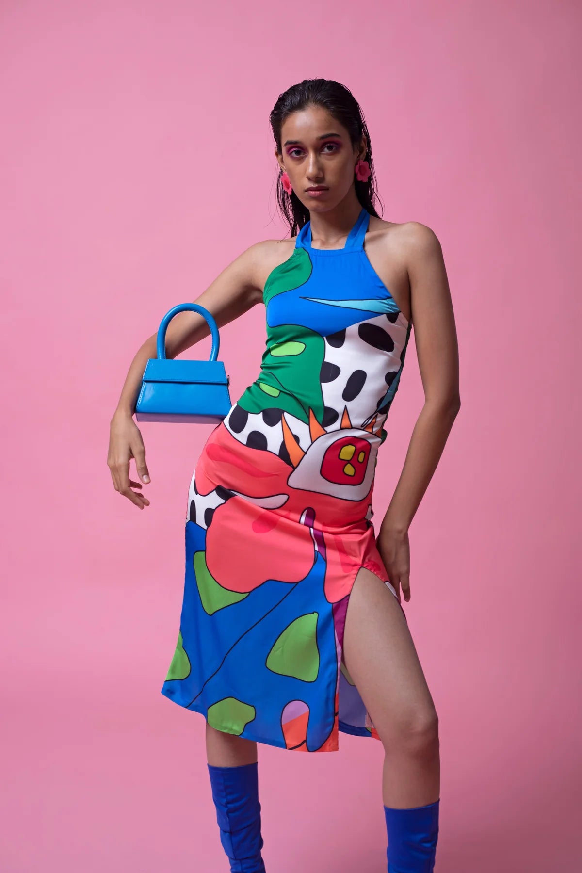  halter-neck satin dress | multicoloured | summer 