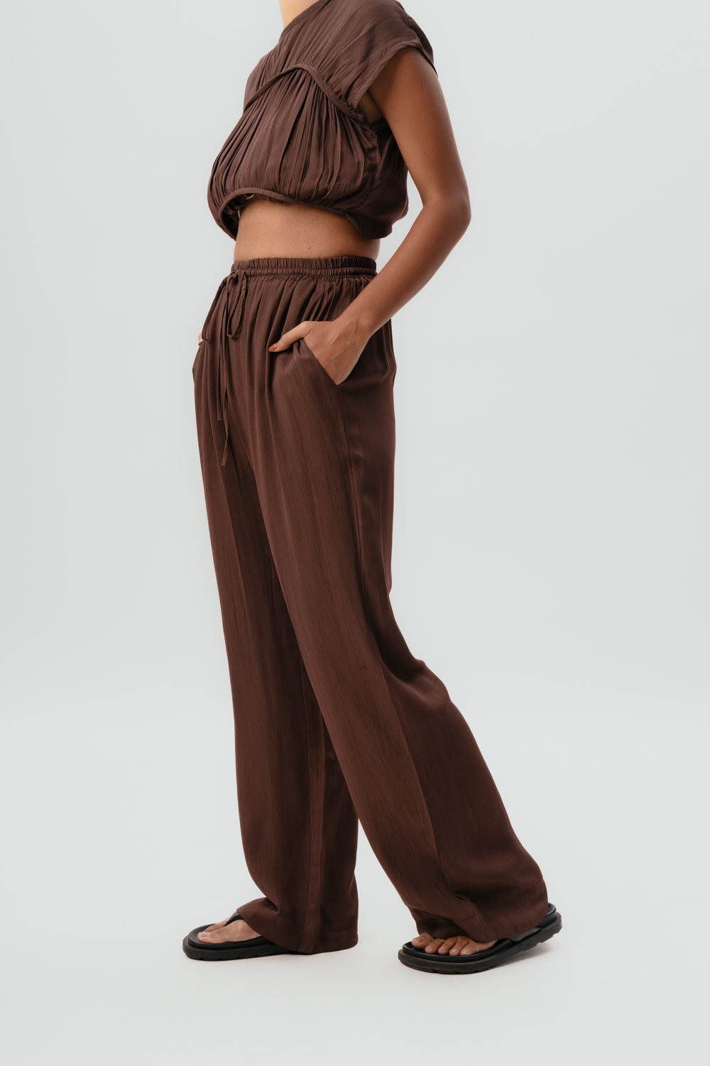 Brown Viscose Top | Brown Pants | Mid Rise