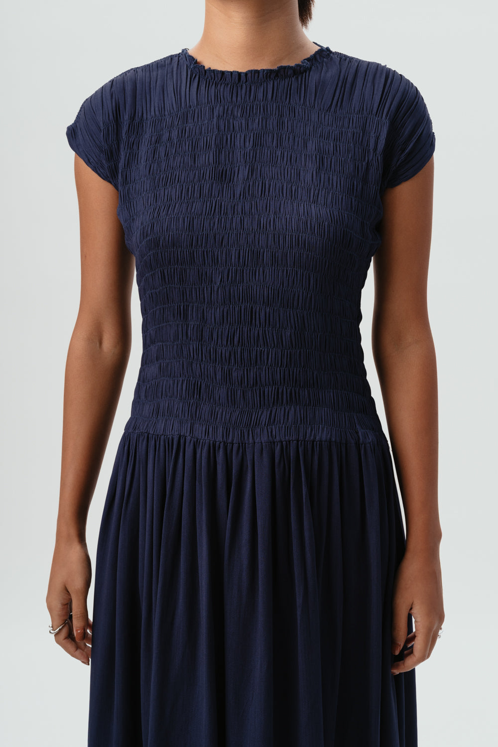 Navy Maxi Dress | Viscose | Smocked 