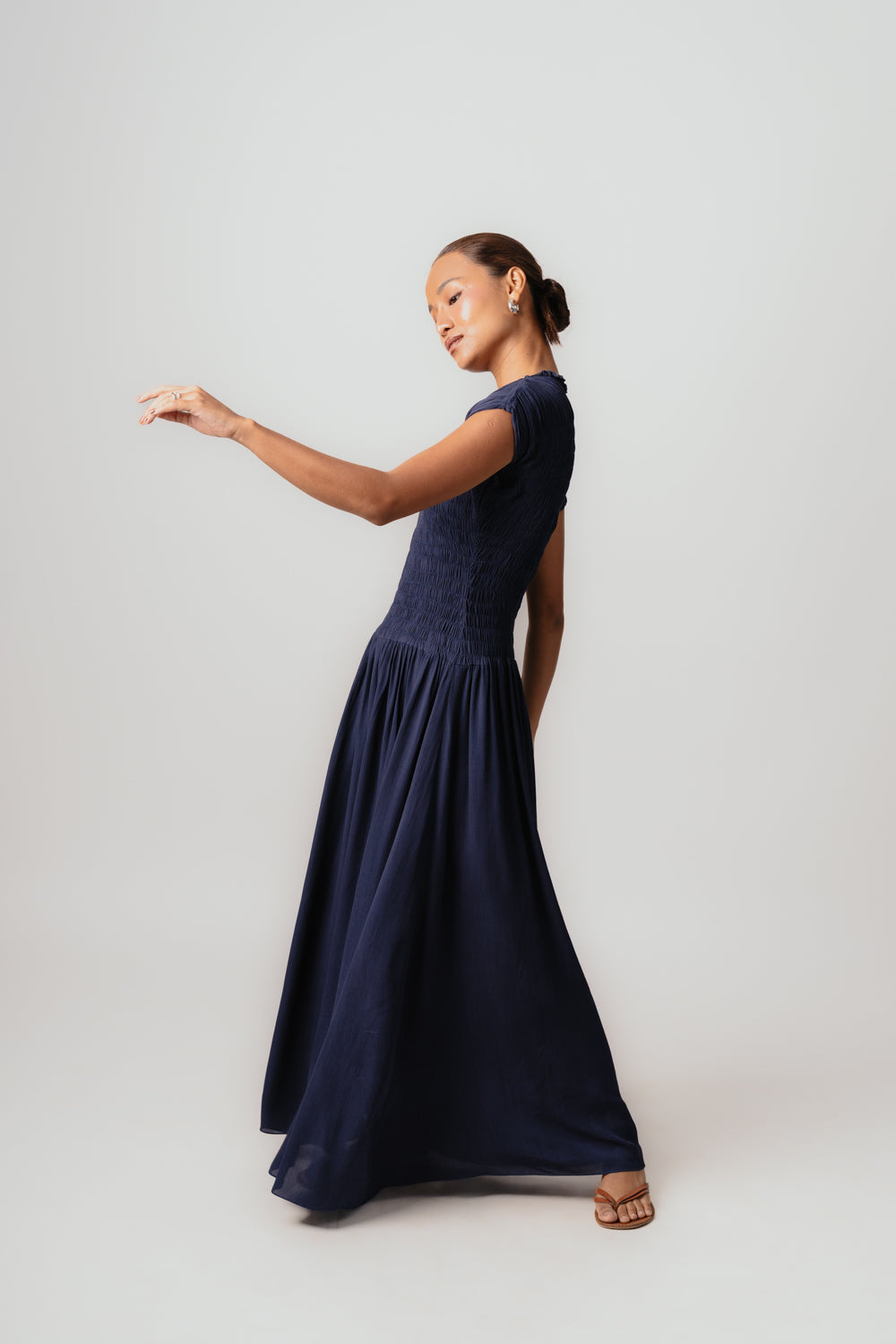 Navy Maxi Dress | Viscose | Smocked 