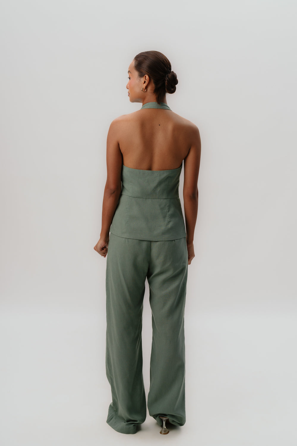 Mint Green Halter Neck Top | Linen | Pants | Tie Up