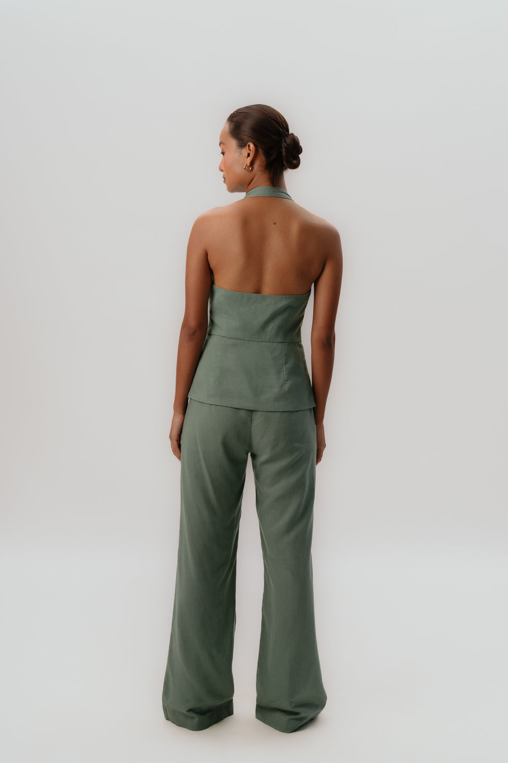 Mint Green Halter Neck Top | Linen | Pants | Tie Up