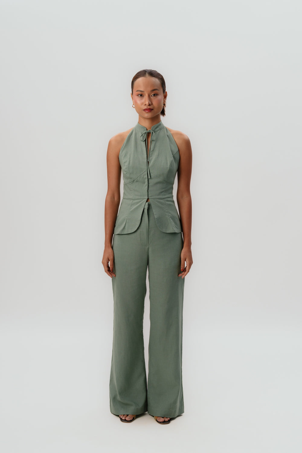 Mint Green Halter Neck Top | Linen | Pants