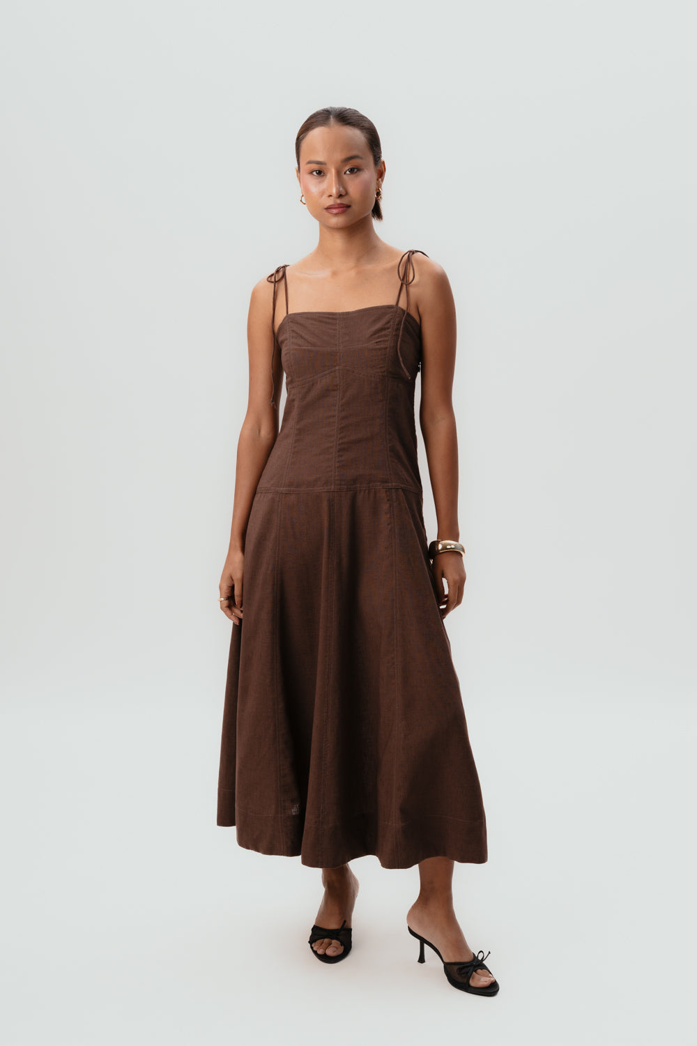 Brown Tie-Up Dress | Maxi Dress | Linen