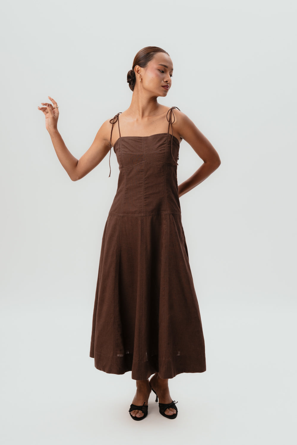 Brown Tie-Up Dress | Maxi Dress | Linen
