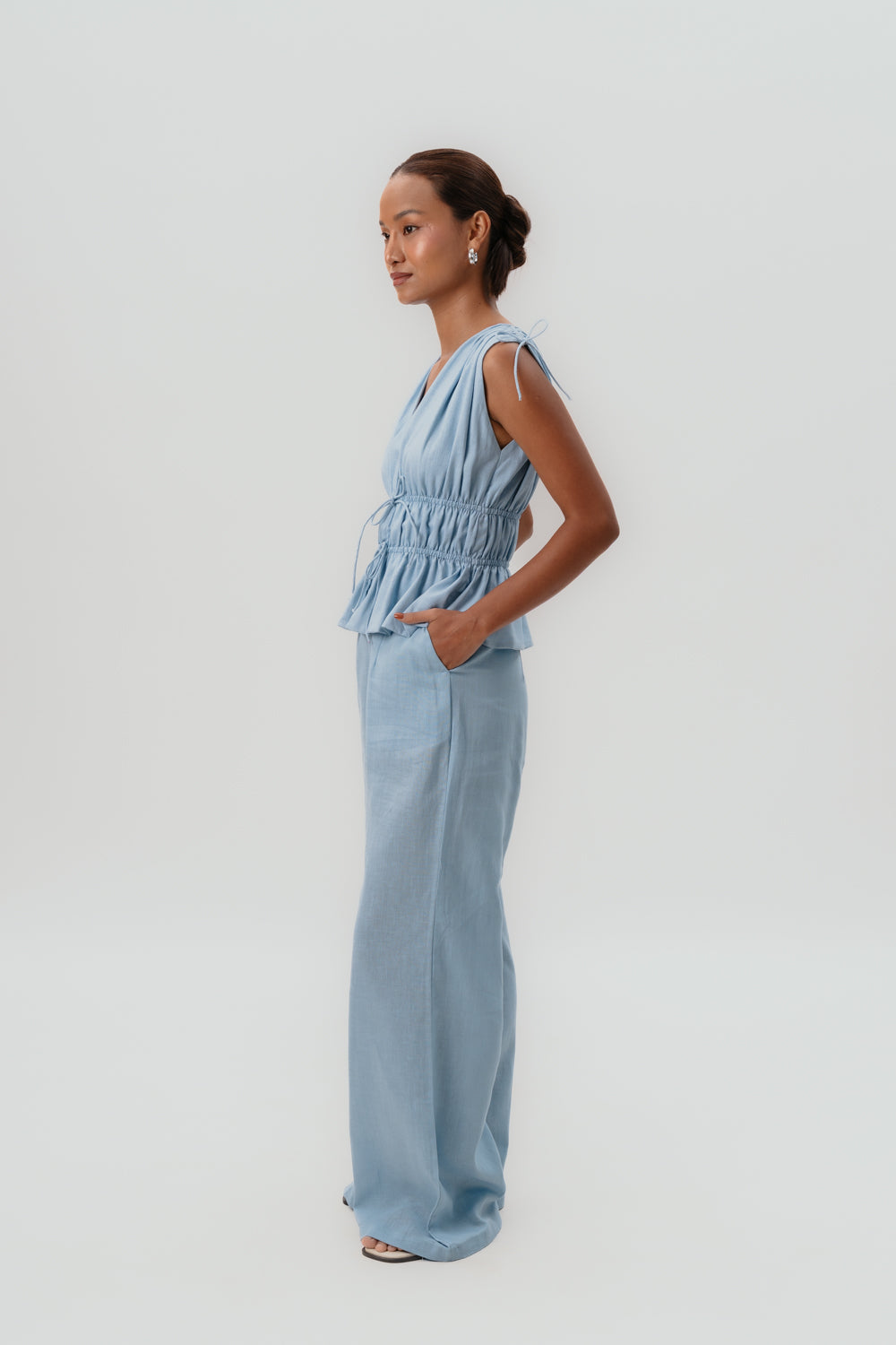 Blue Sleeveless Top | Linen | Summer Tops | Linen Pants