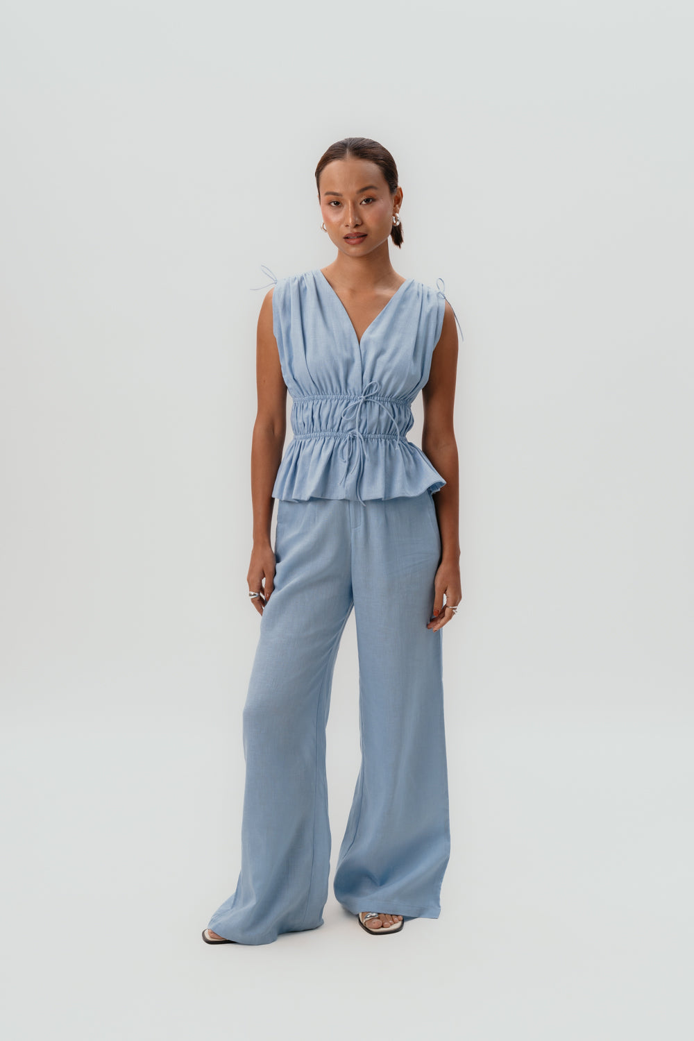 Blue Sleeveless Top | Linen | Summer Tops | Linen Pants