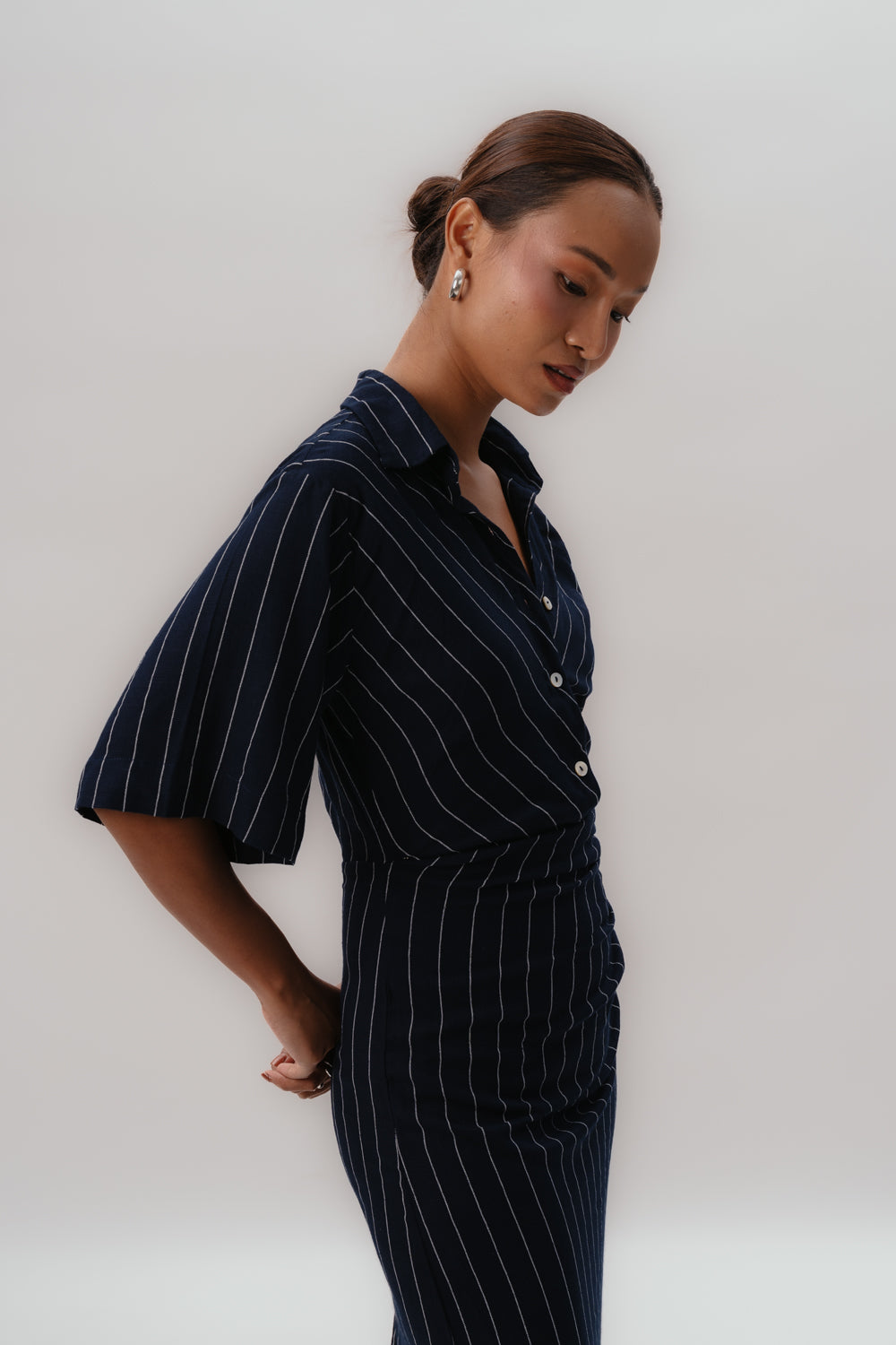 Navy Pinstripes Dress | Formal | Maxi