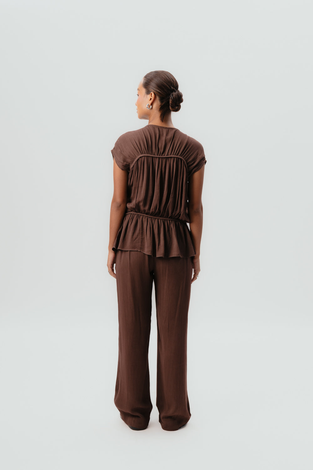 Brown Viscose Top | Brown Pants | Mid Rise