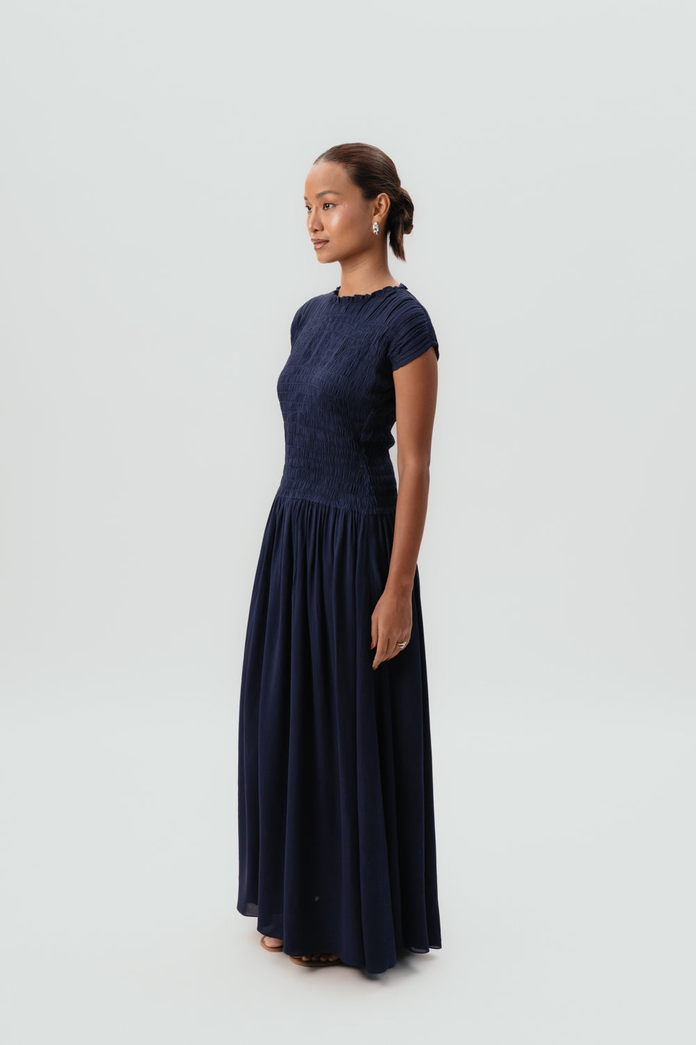 Navy Maxi Dress | Viscose | Smocked 