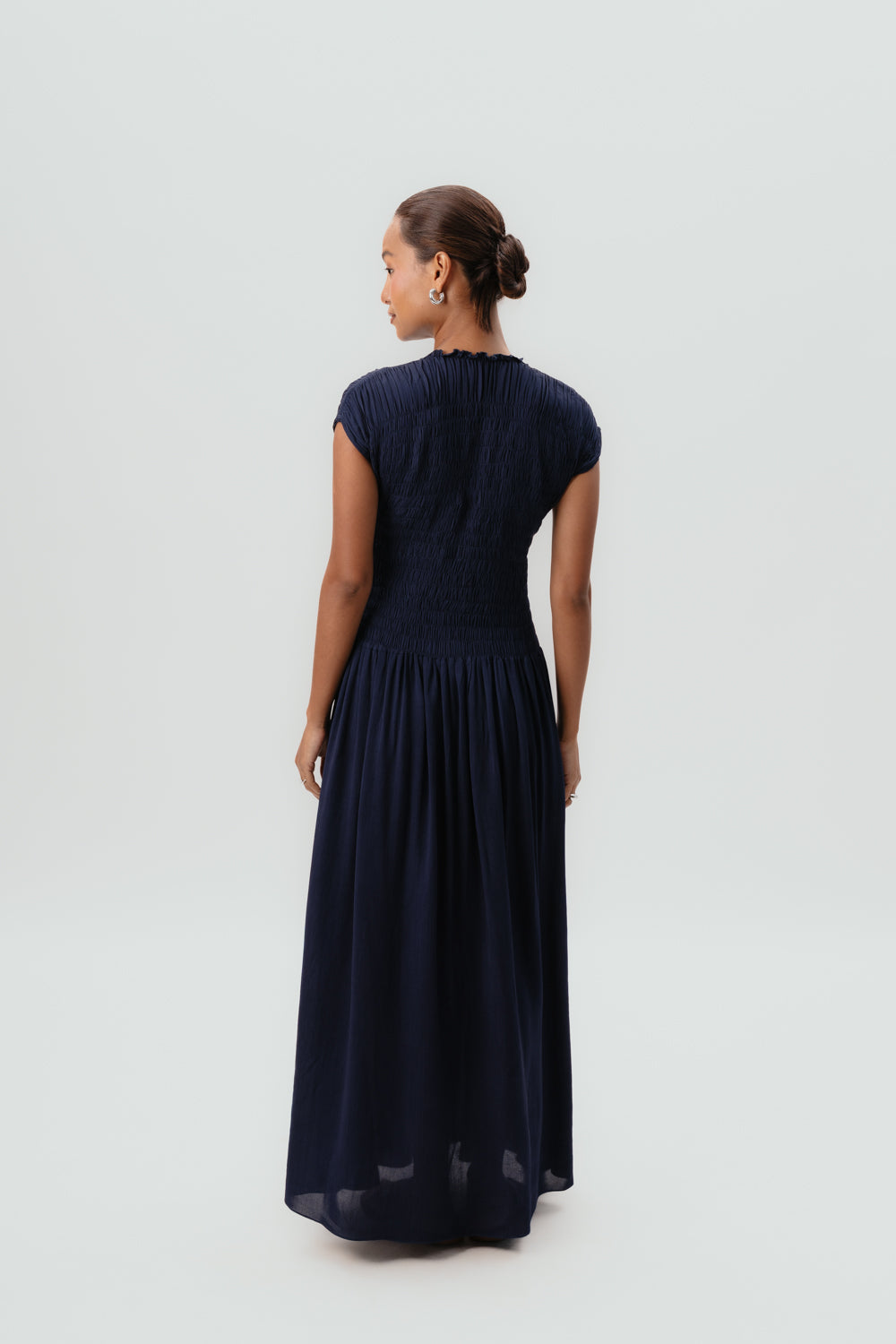 Navy Maxi Dress | Viscose | Smocked 