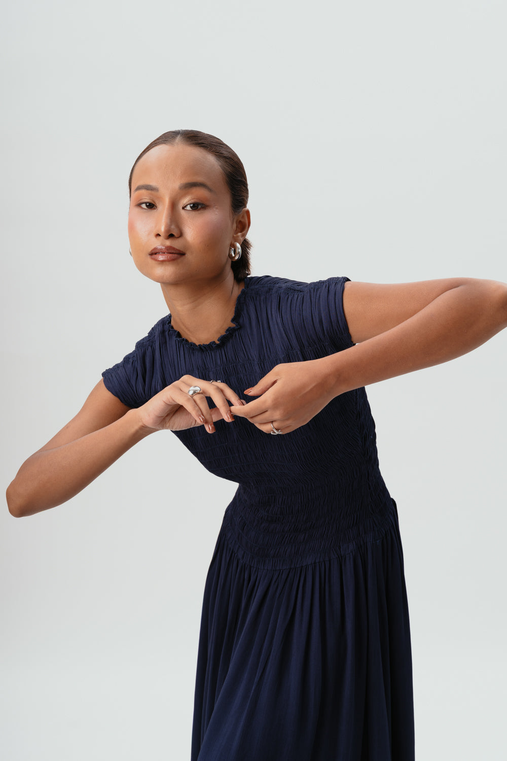 Navy Maxi Dress | Viscose | Smocked 