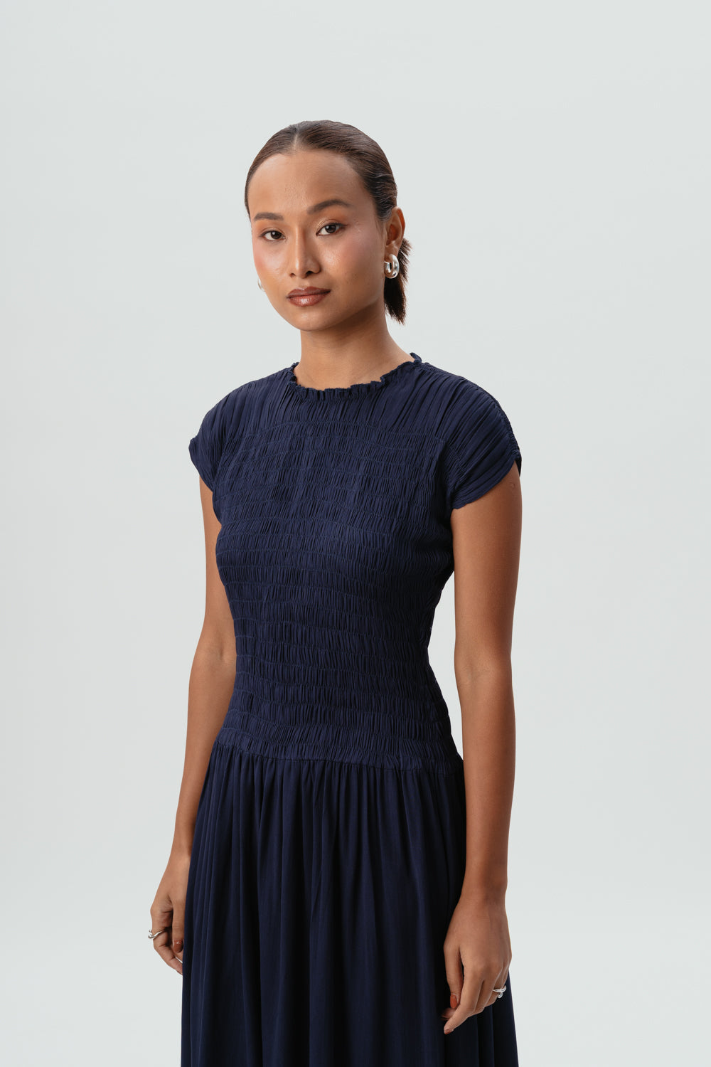 Navy Maxi Dress | Viscose | Smocked 